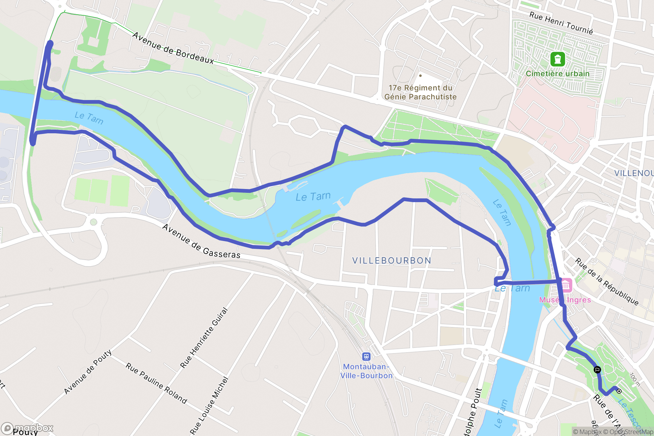 Montauban : carte du parcours de randonnée - France