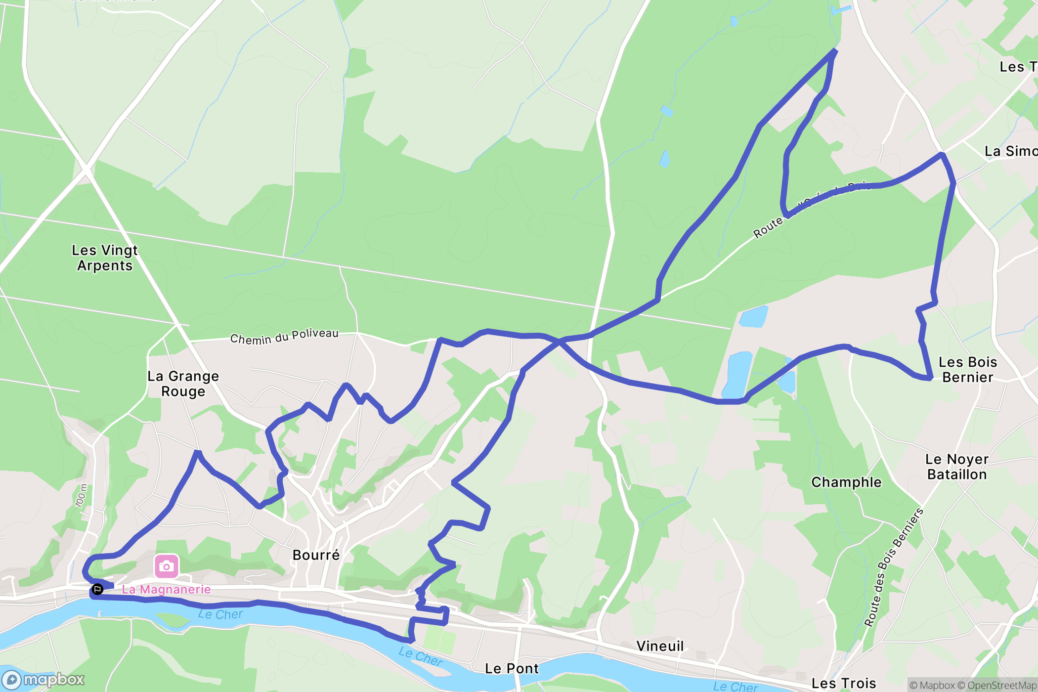 Montrichard Val de Cher : carte du parcours de randonnée - France