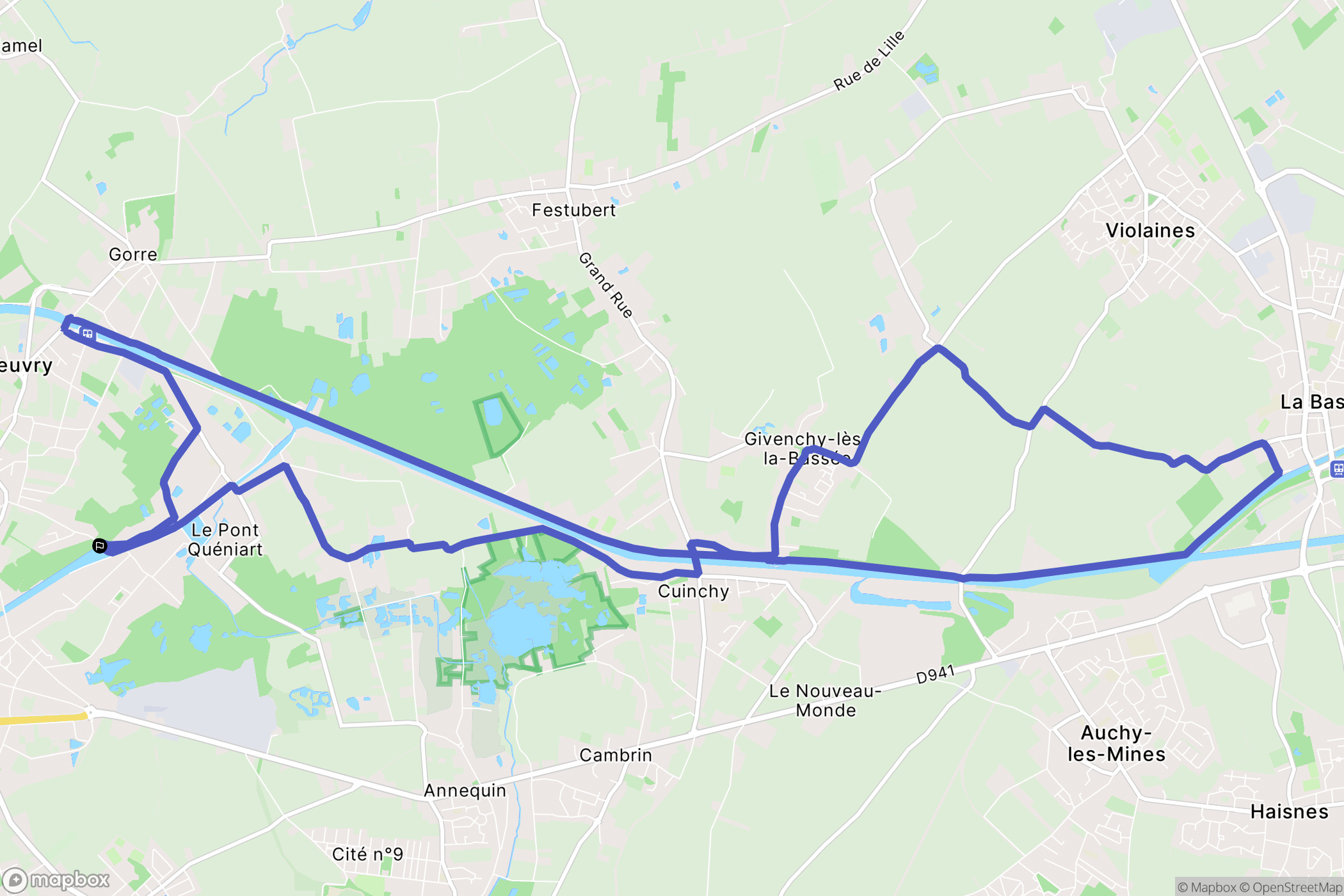 Beuvry : carte du parcours de randonnée - France