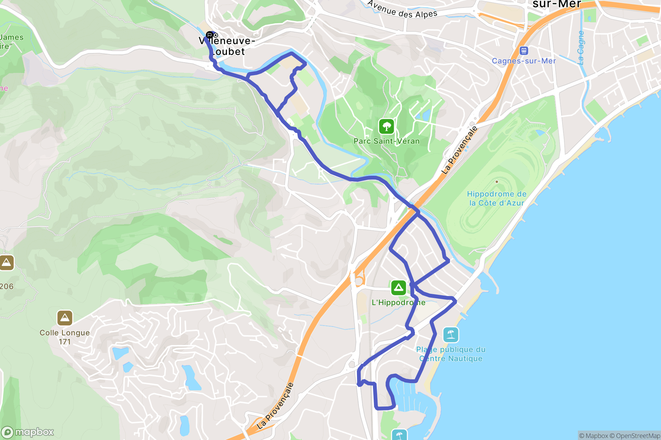 Villeneuve-Loubet : carte du parcours de randonnée - France