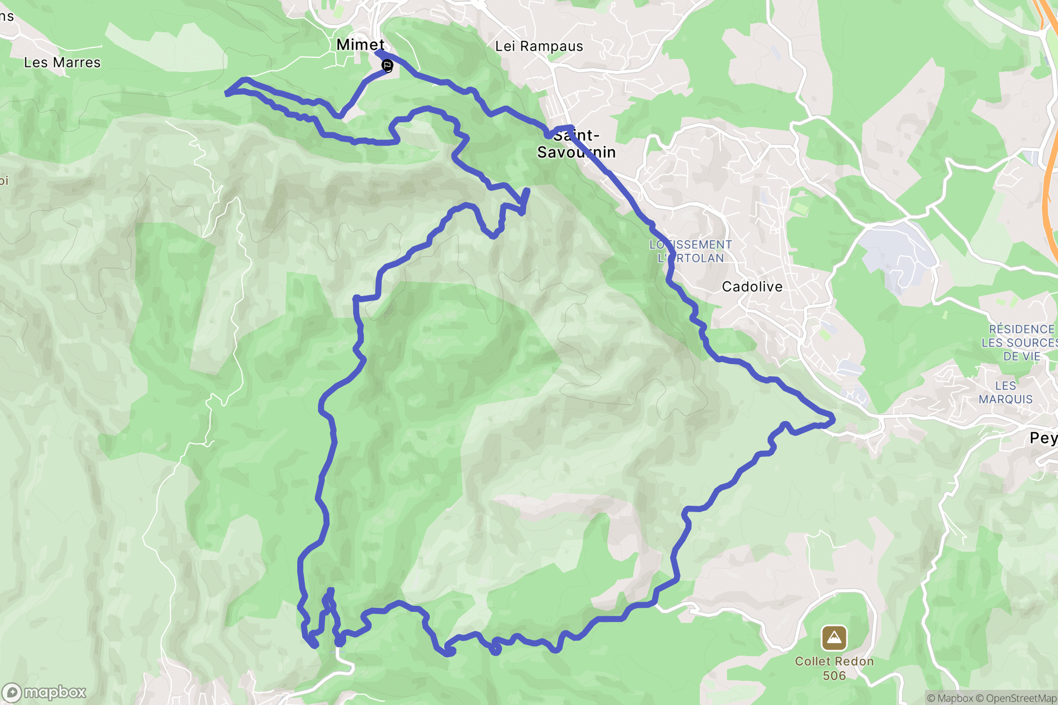 Mimet : carte du parcours de randonnée - France