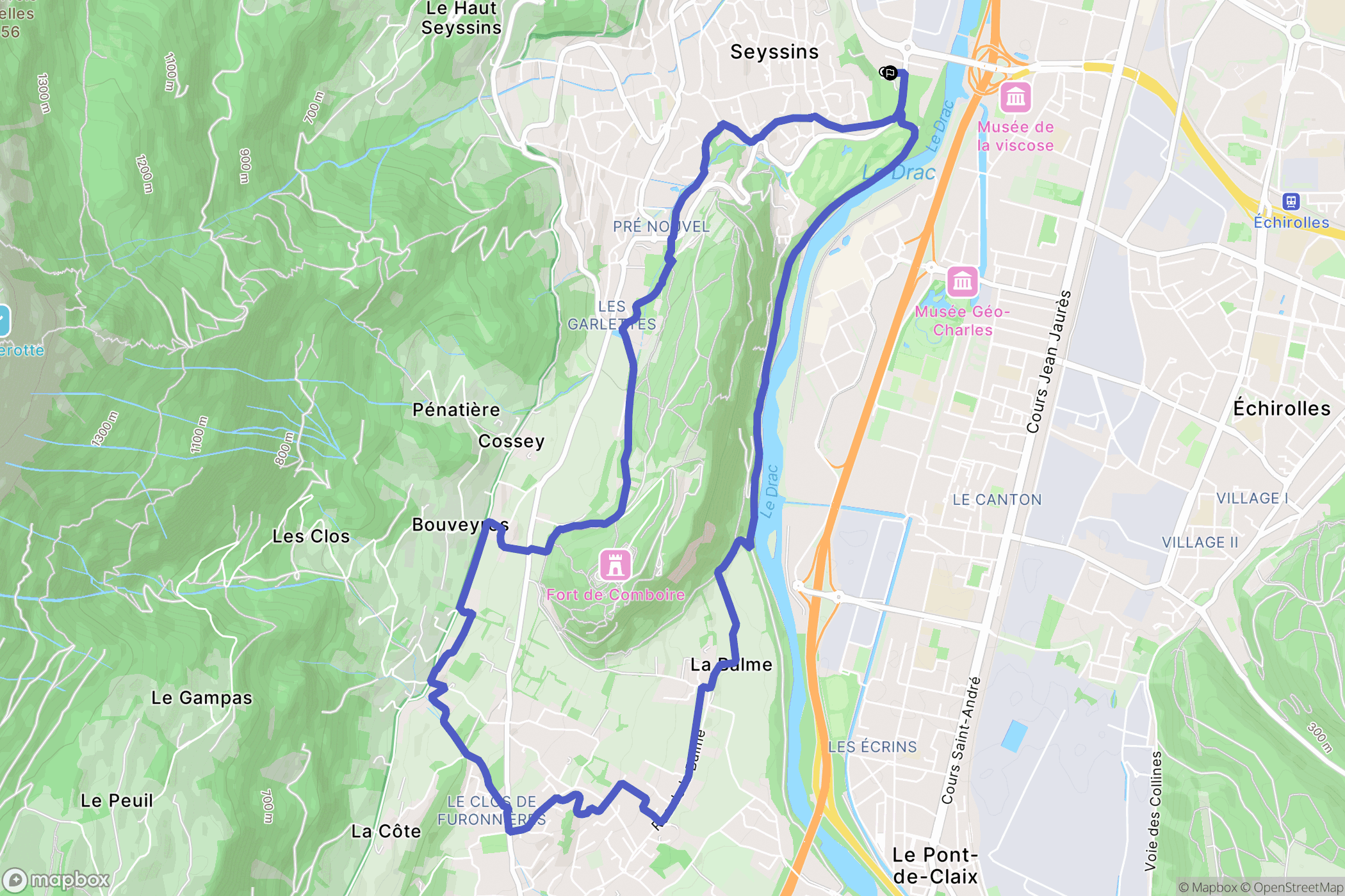 Seyssins : carte du parcours de randonnée - France