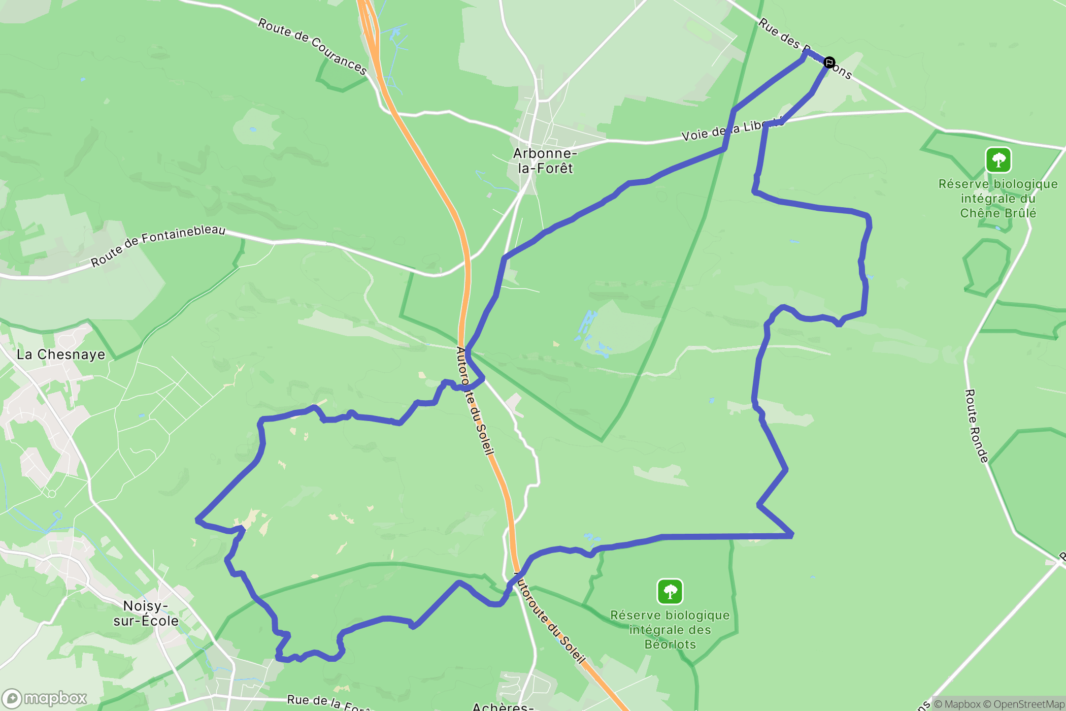 Fontainebleau : carte du parcours de randonnée - France