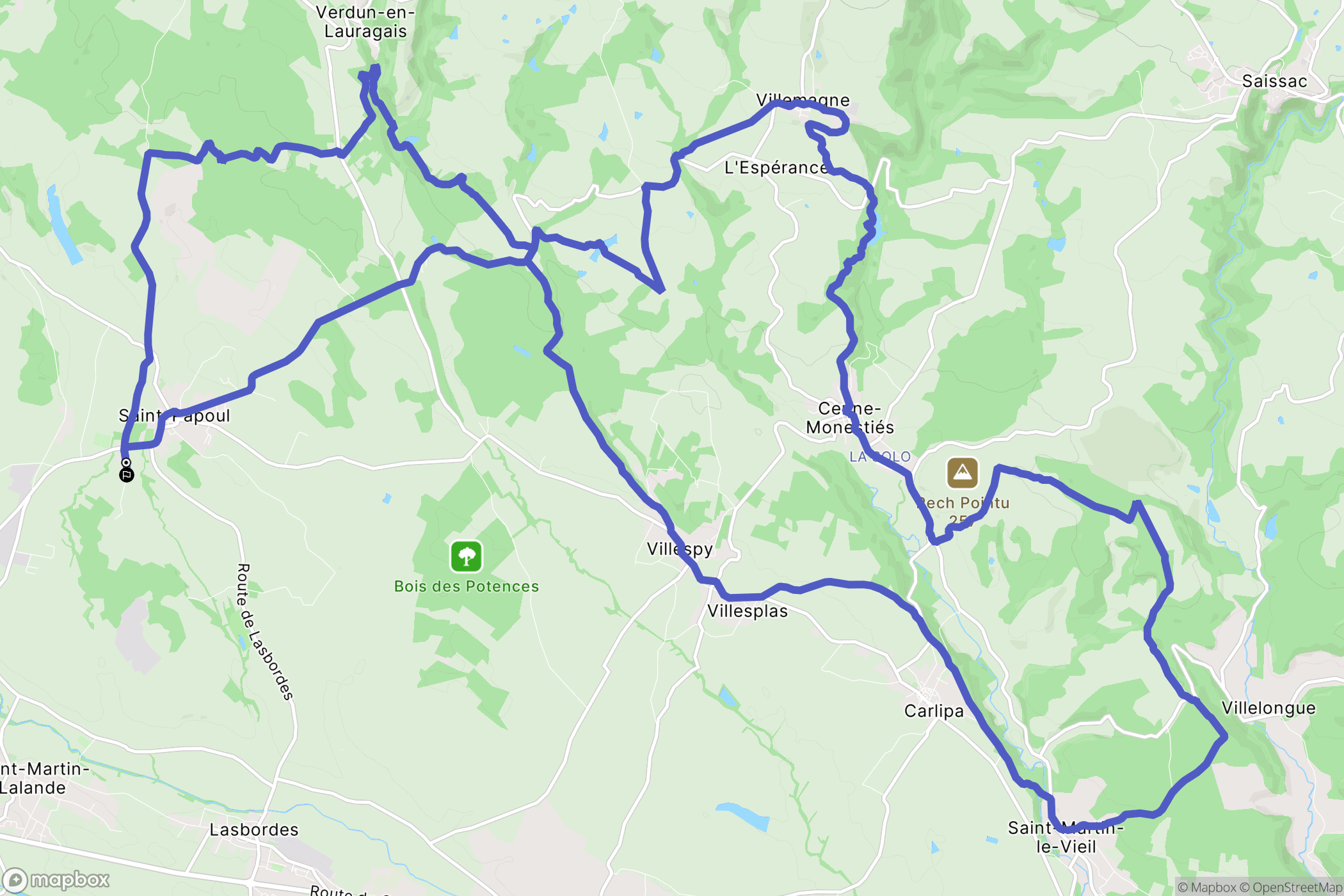 Saint-Papoul : carte du parcours de randonnée - France