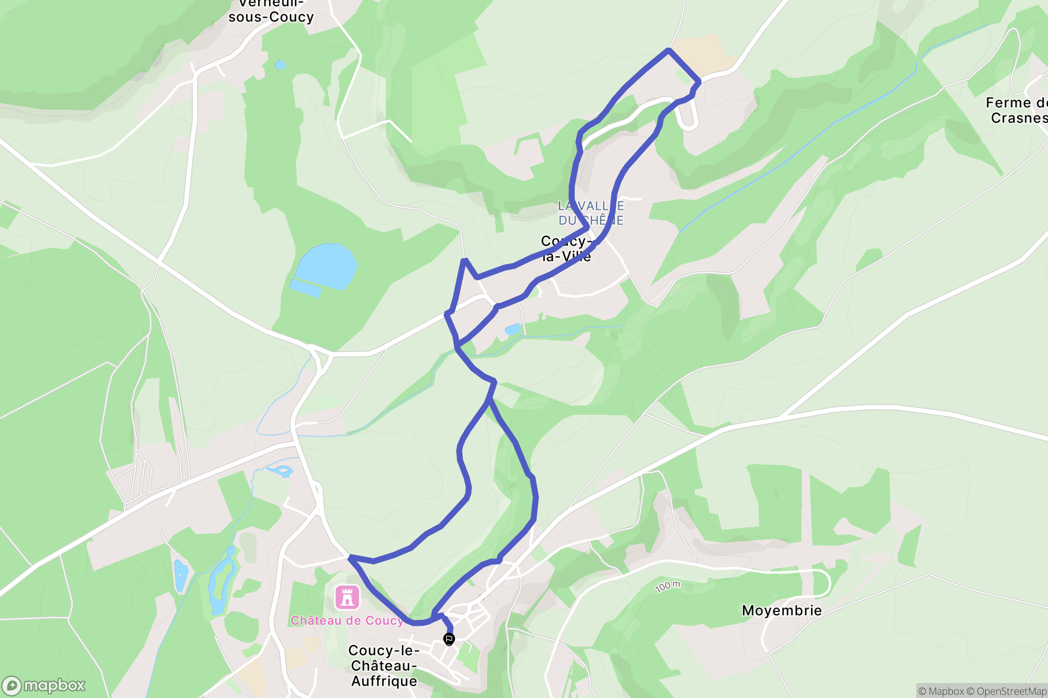 Coucy-le-Château-Auffrique : carte du parcours de randonnée - France