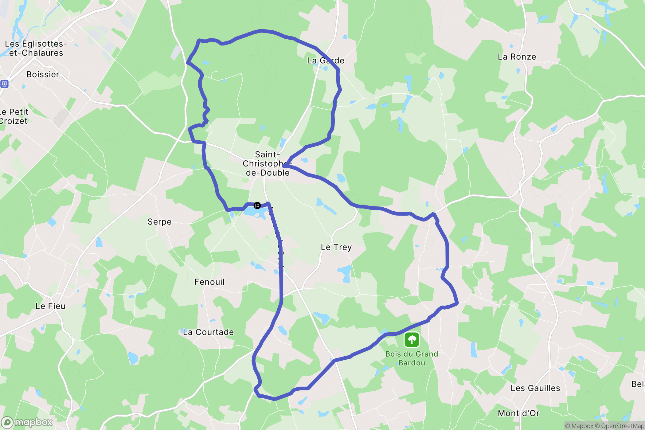 Saint-Christophe-de-Double : carte du parcours de randonnée - France
