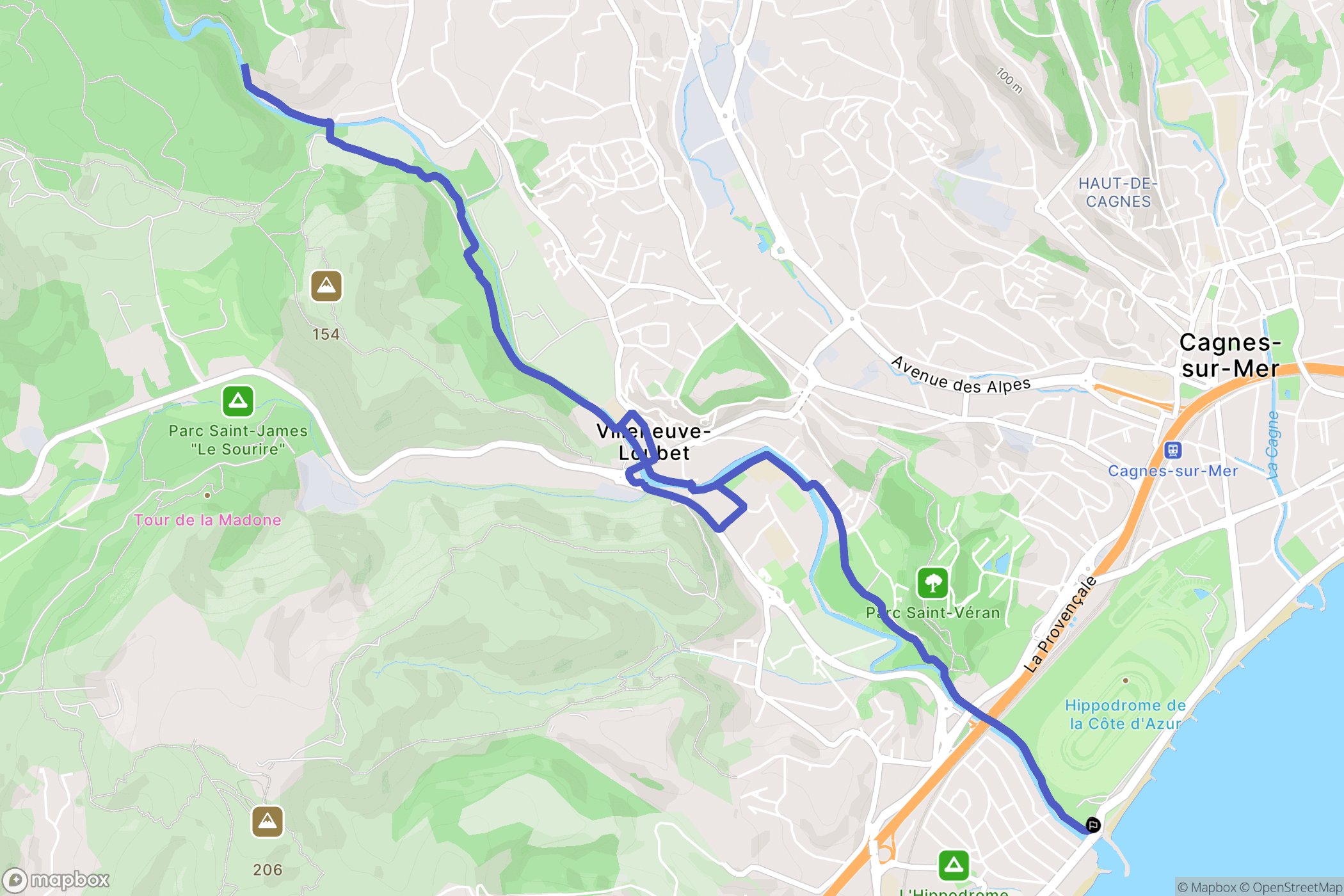 Cagnes-sur-Mer : carte du parcours de randonnée - France