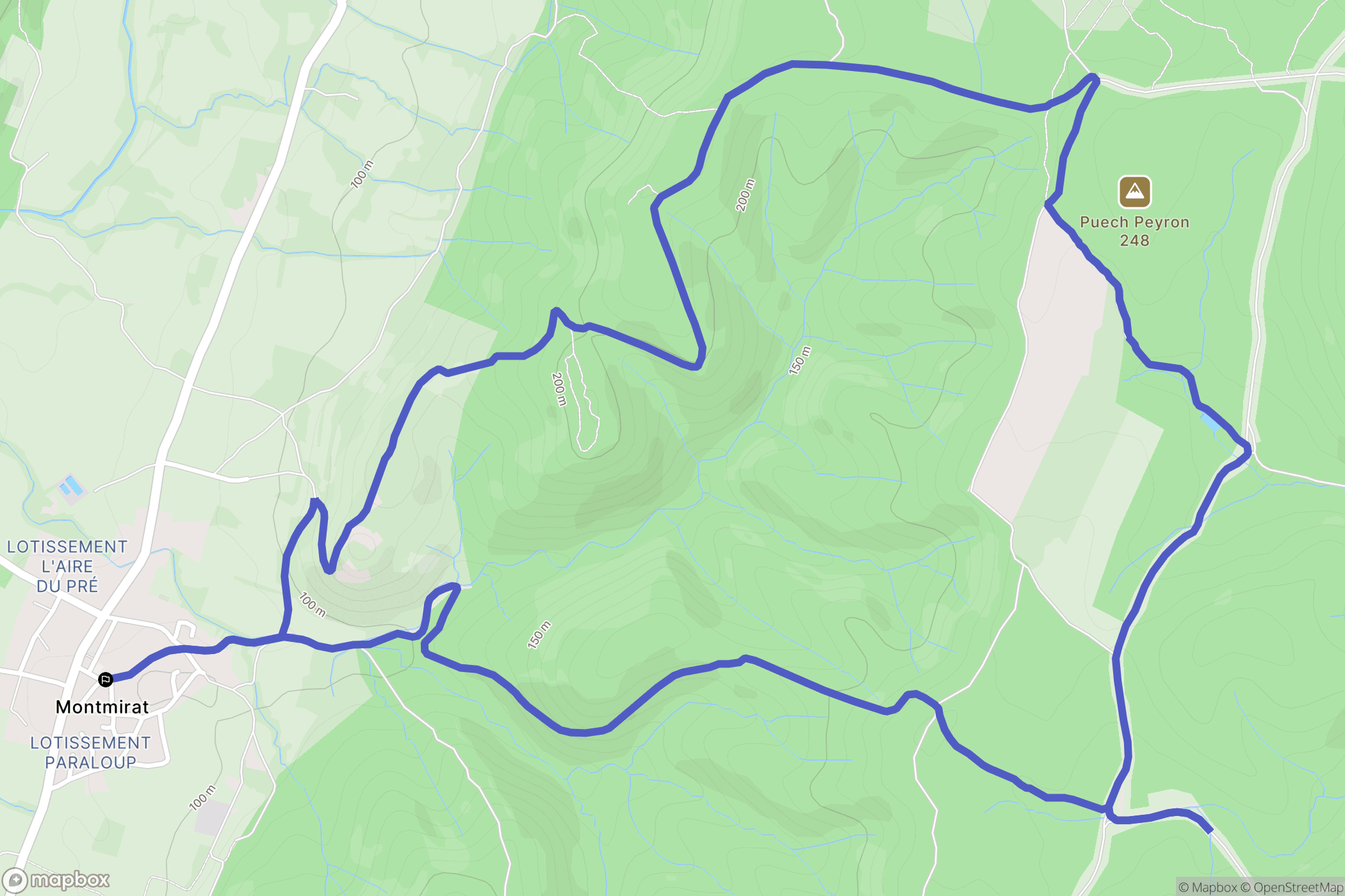 Montmirat : carte du parcours de randonnée - France