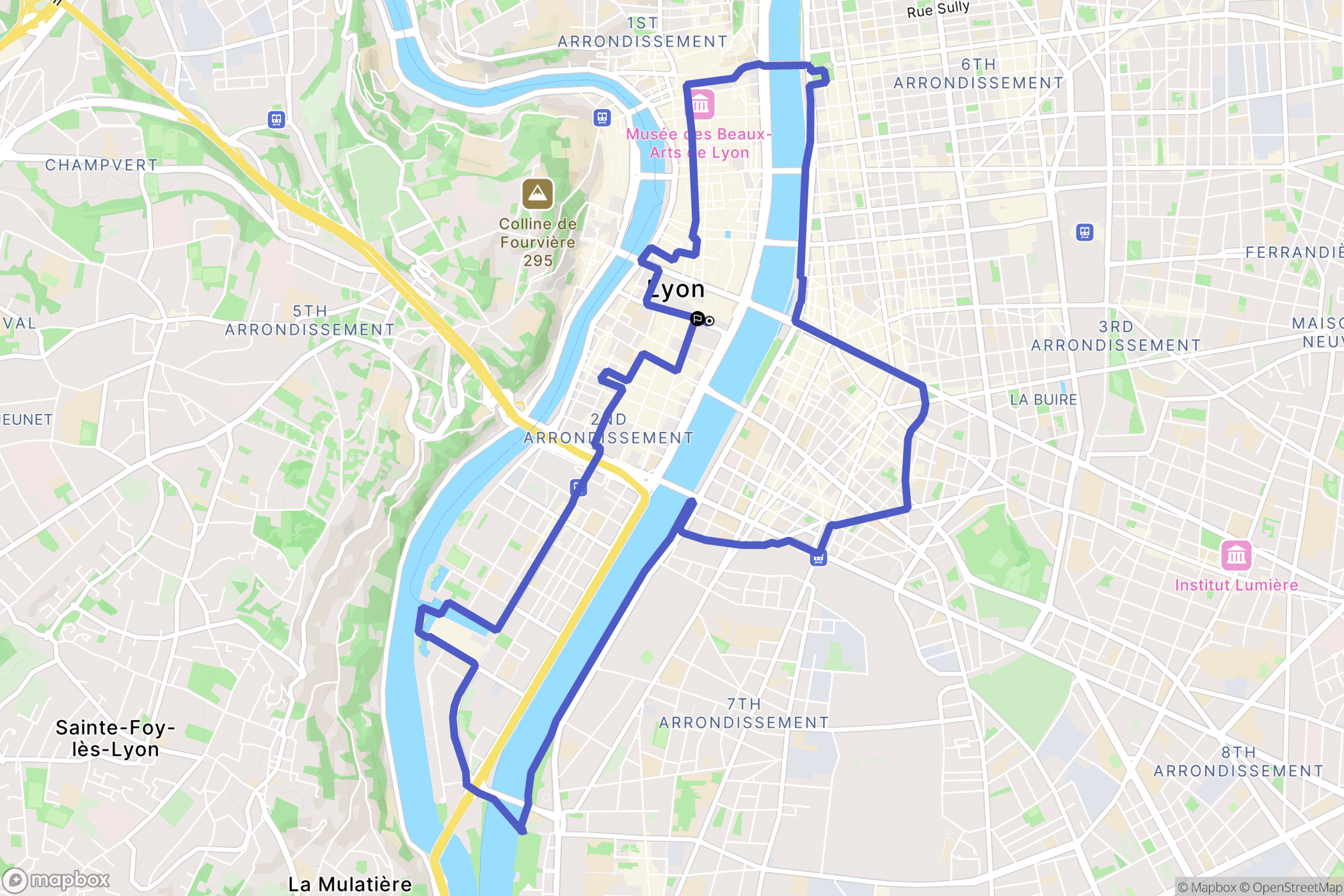 Lyon : carte du parcours de randonnée - France
