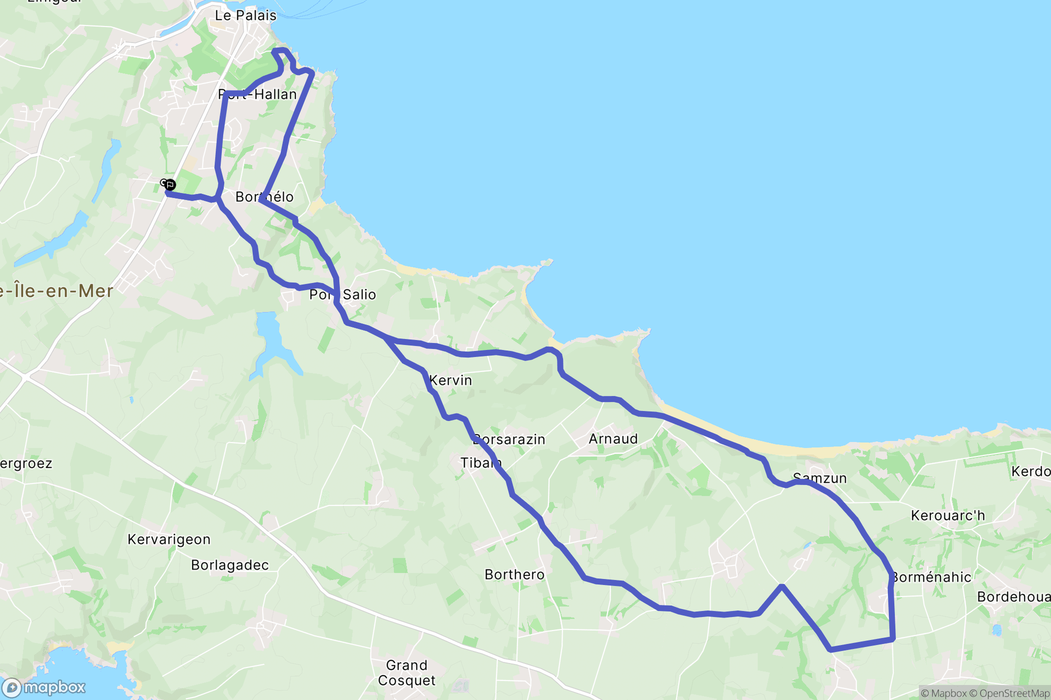 Le Palais : carte du parcours de randonnée - France