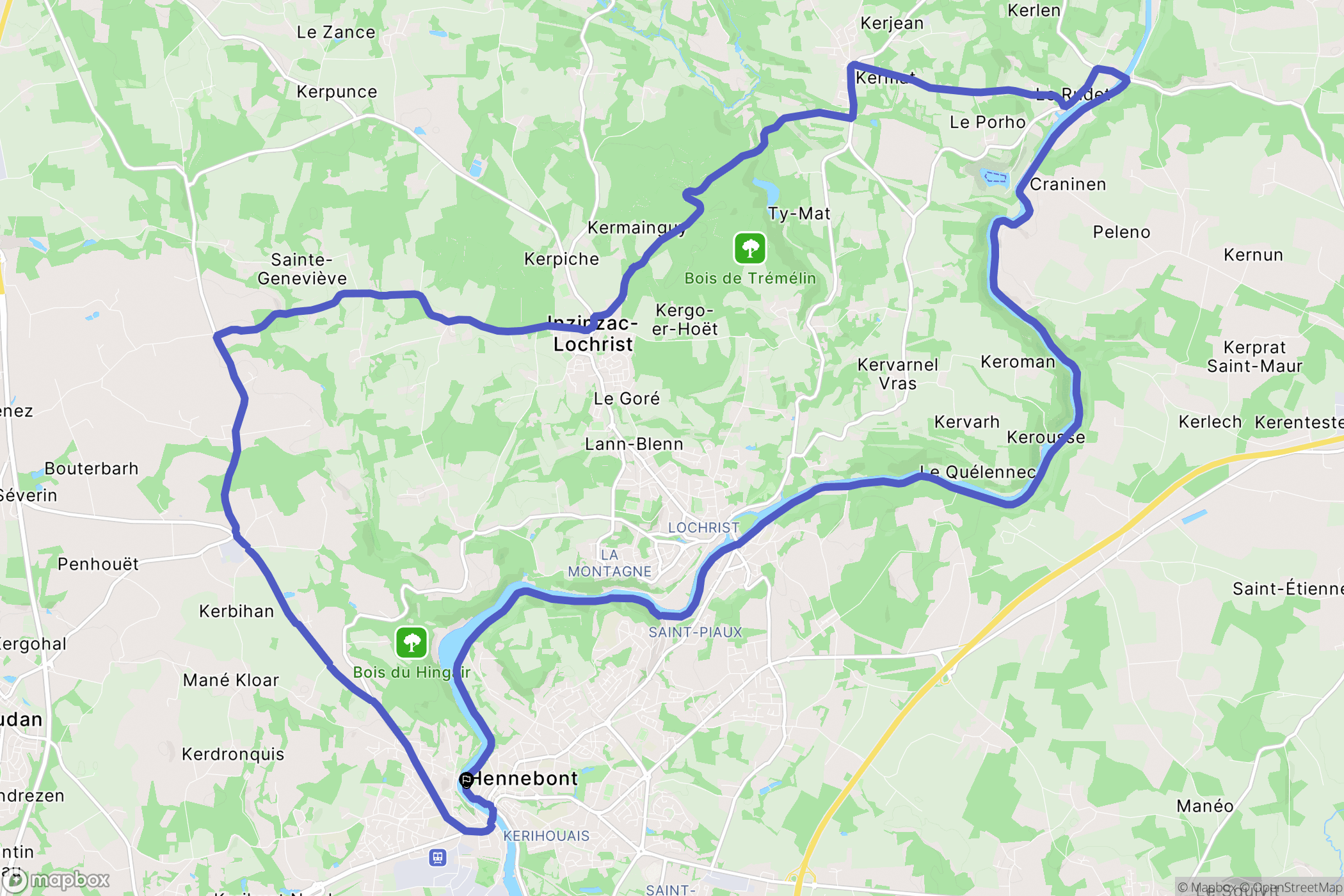 Hennebont : carte du parcours de randonnée - France