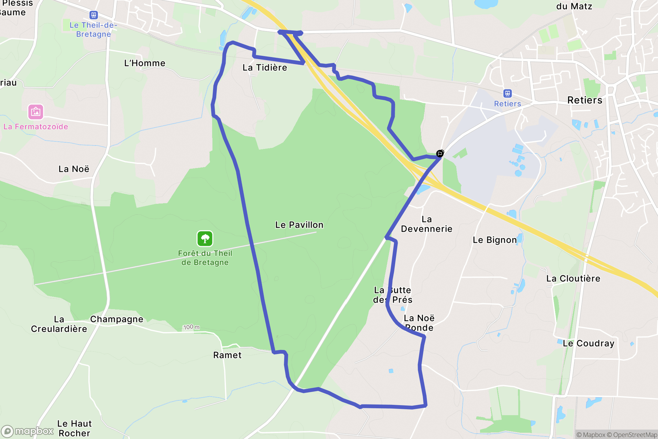 Retiers : carte du parcours de randonnée - France