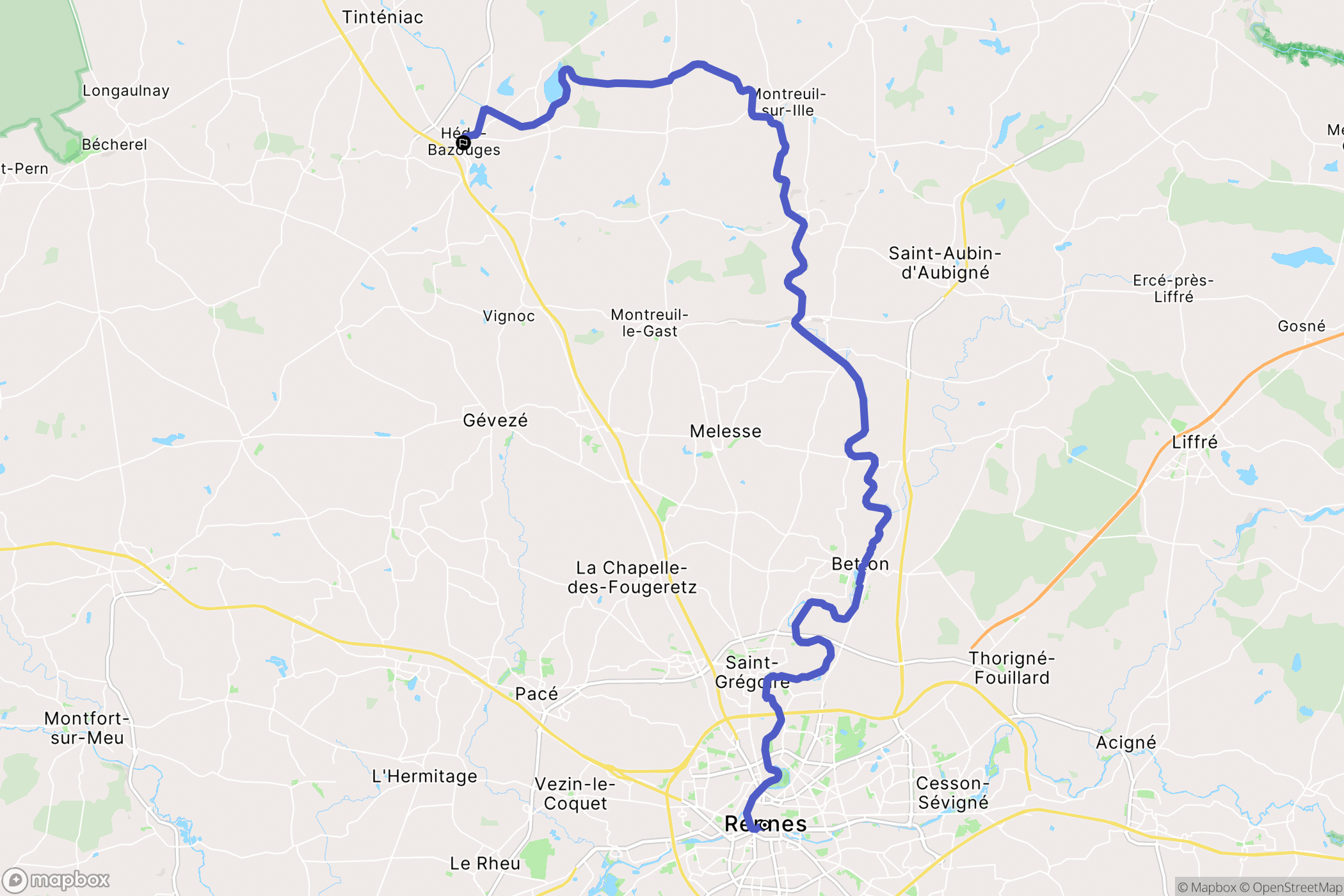 Rennes : carte du parcours de randonnée - France