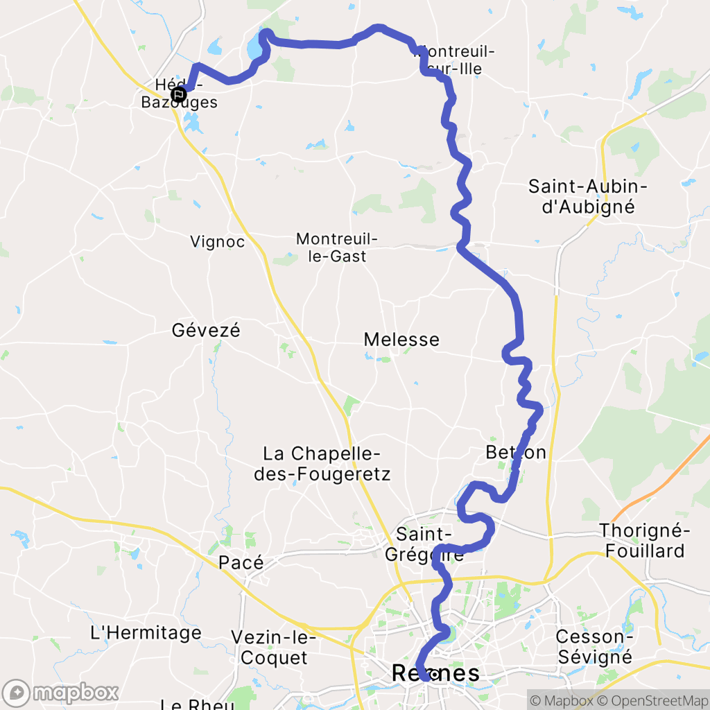 Rennes : carte du parcours de randonnée - France