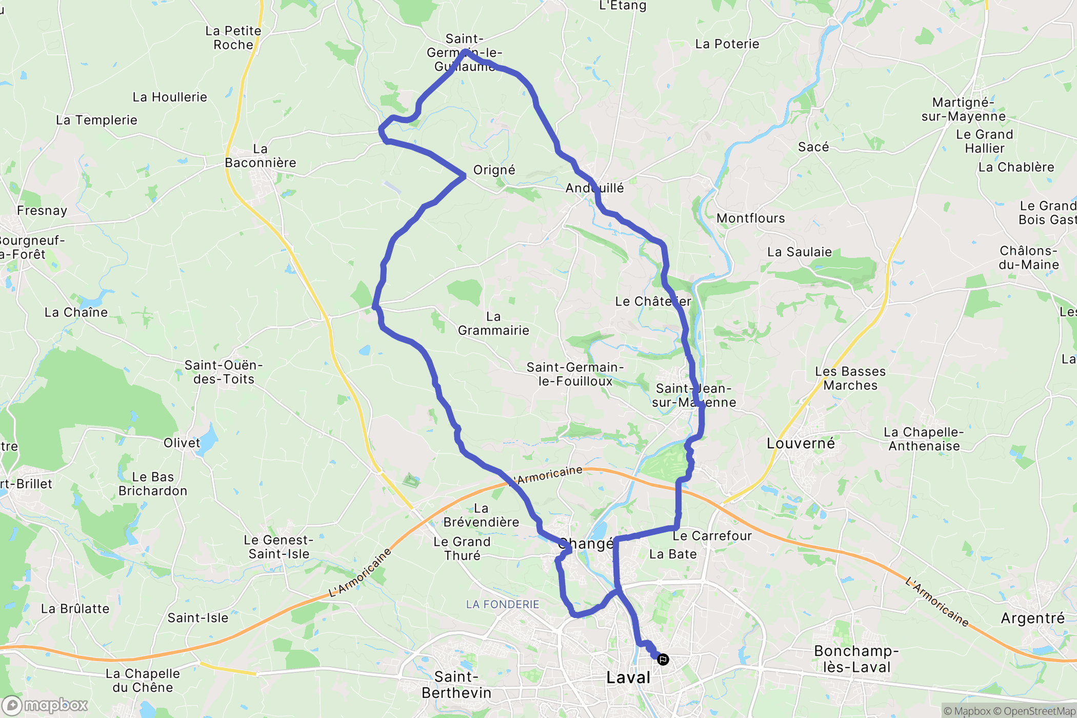Laval : carte du parcours de randonnée - France
