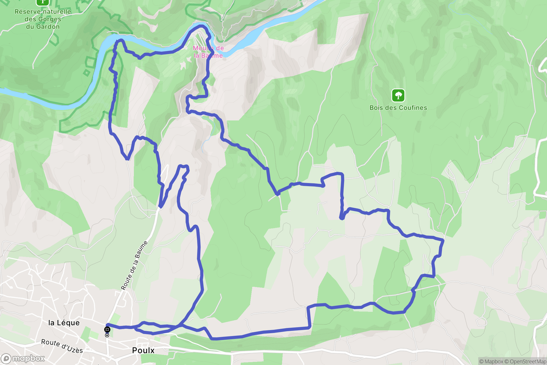 Poulx : carte du parcours de randonnée - France