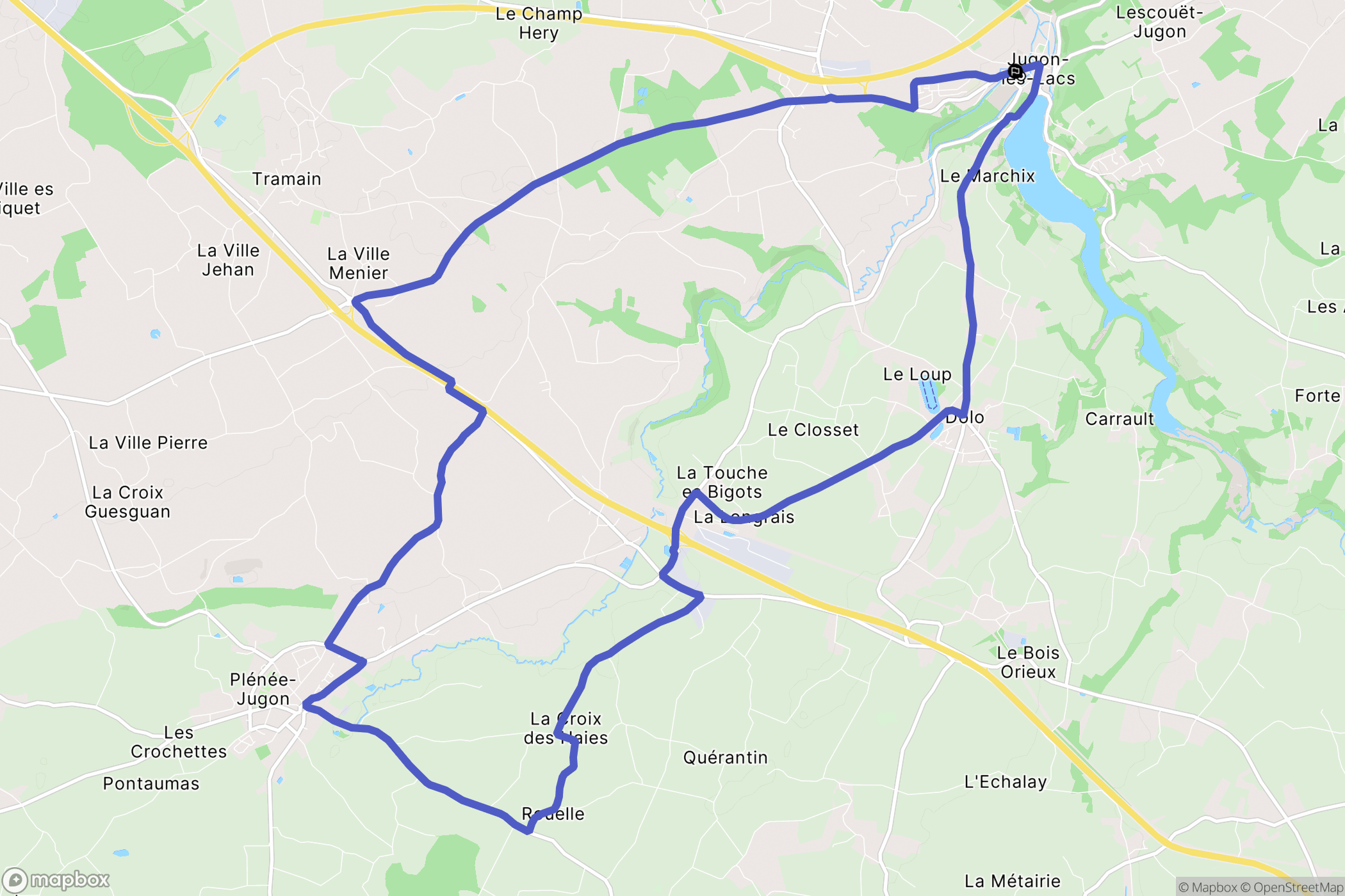 Jugon-les-Lacs : carte du parcours de randonnée - France