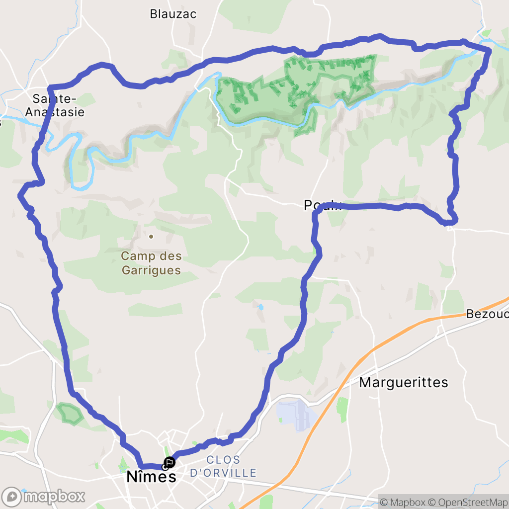Nîmes : carte du parcours de randonnée - France