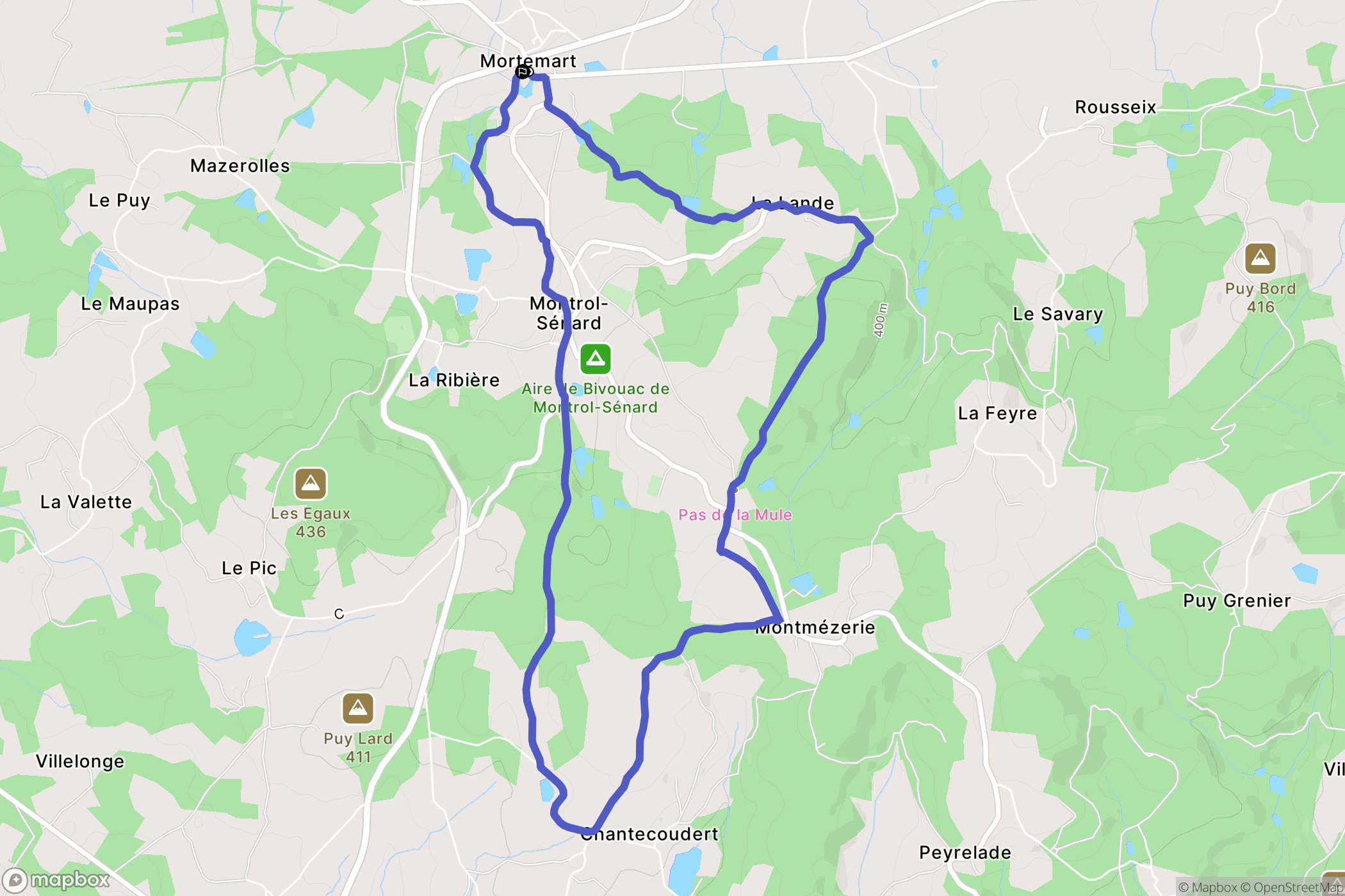 Mortemart : carte du parcours de randonnée - France