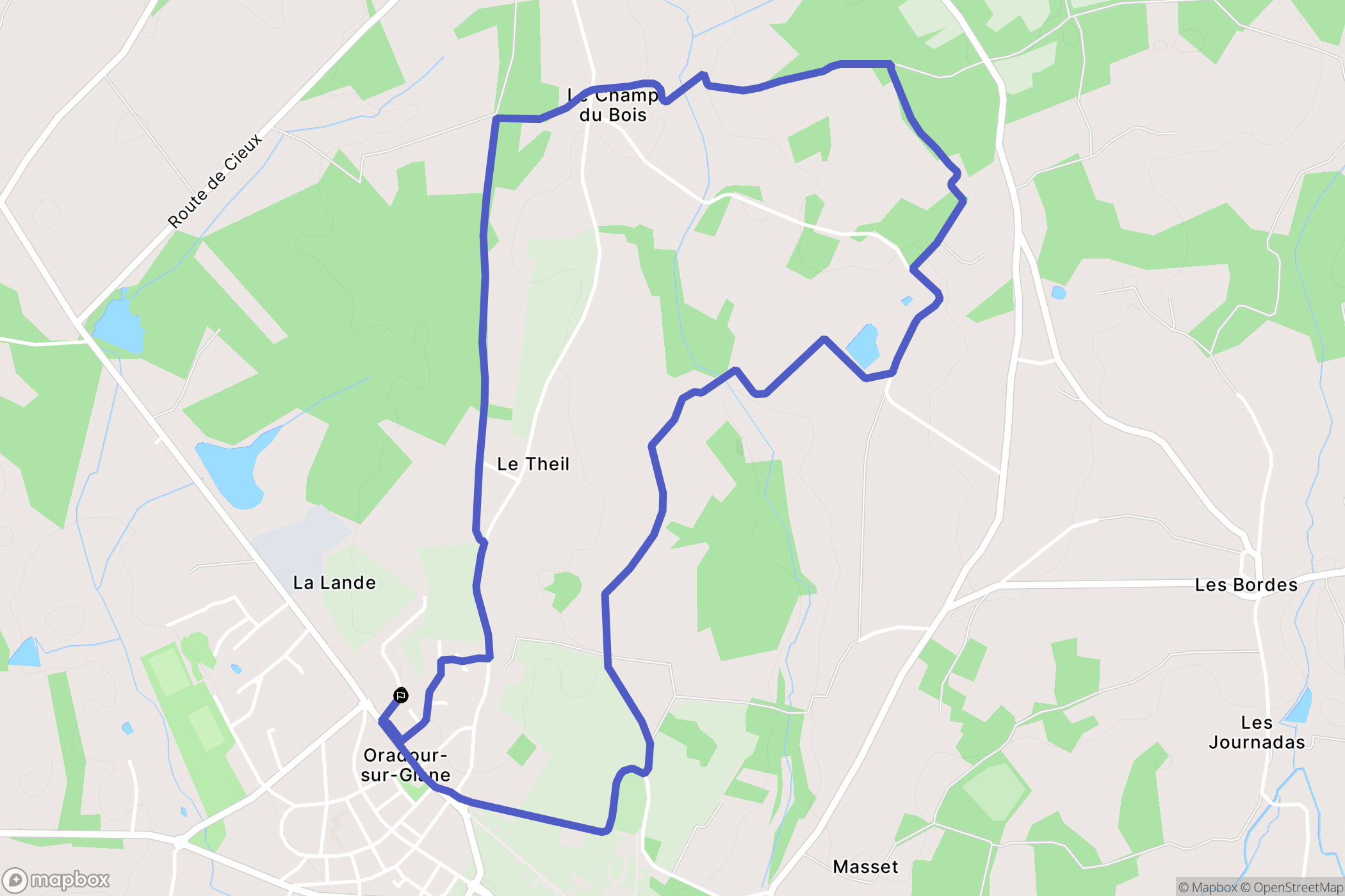 Oradour-sur-Glane : carte du parcours de randonnée - France