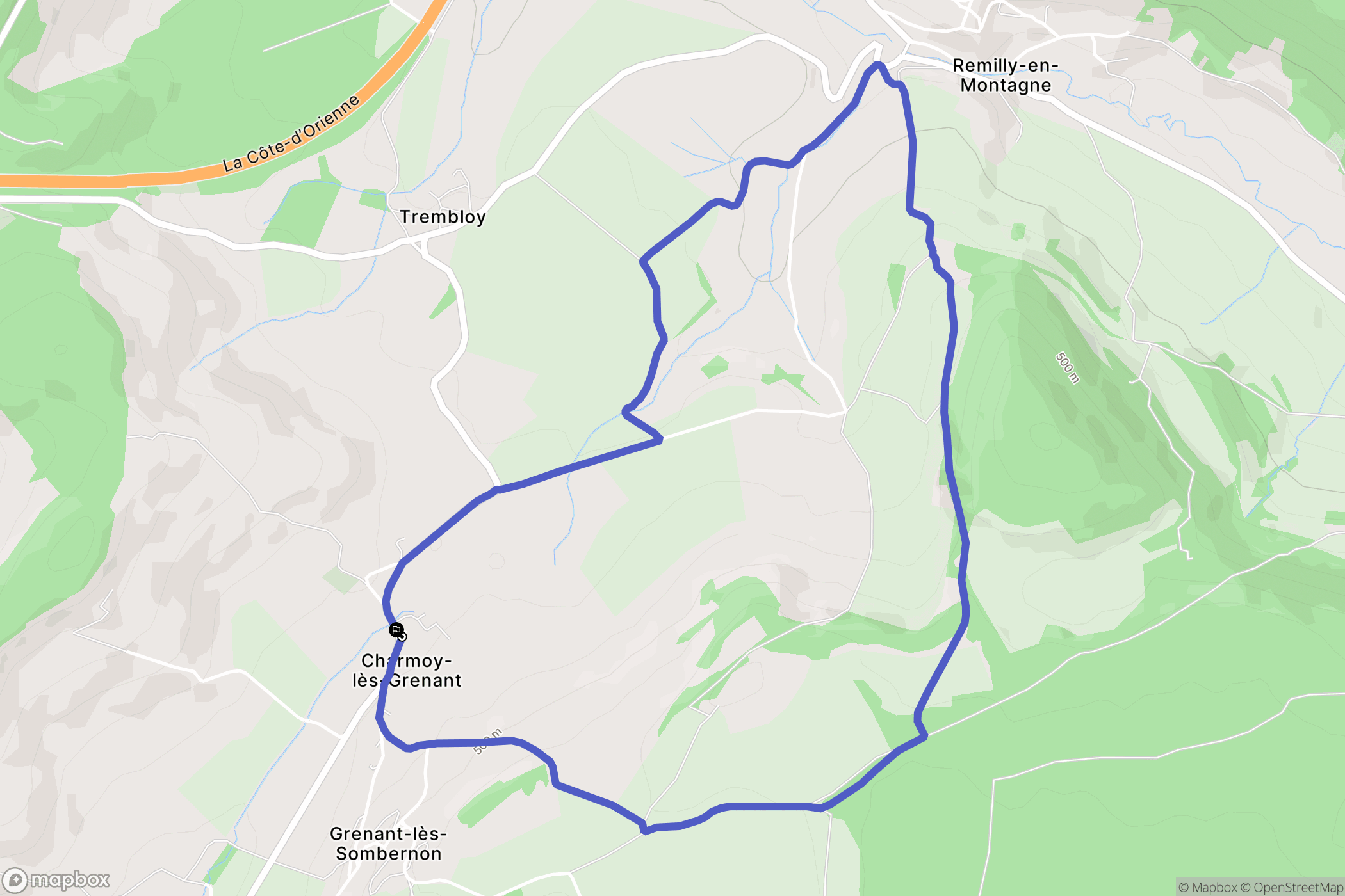 Grenant-lès-Sombernon : carte du parcours de randonnée - France