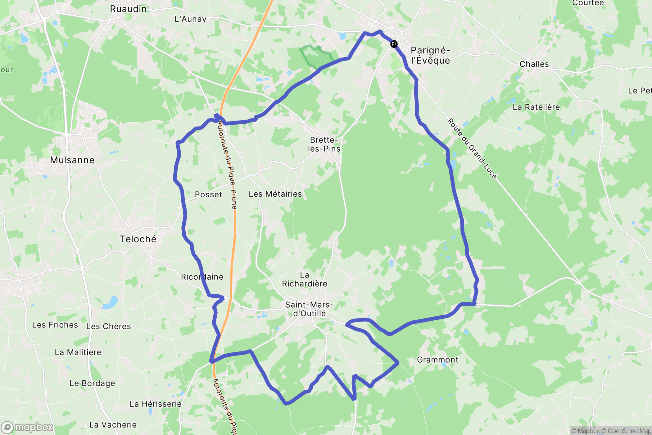 Parigné-l'Évêque : carte du parcours de randonnée - France