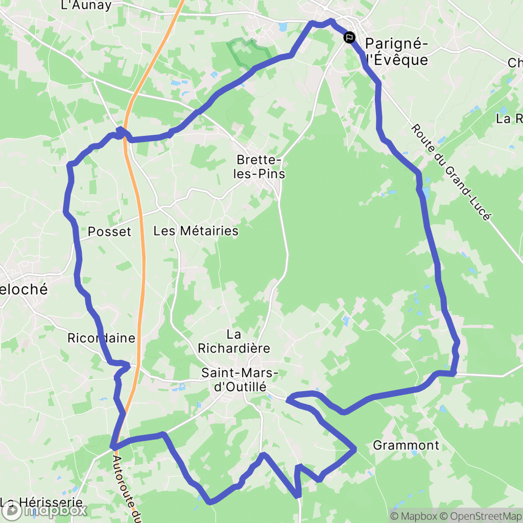 Parigné-l'Évêque : carte du parcours de randonnée - France