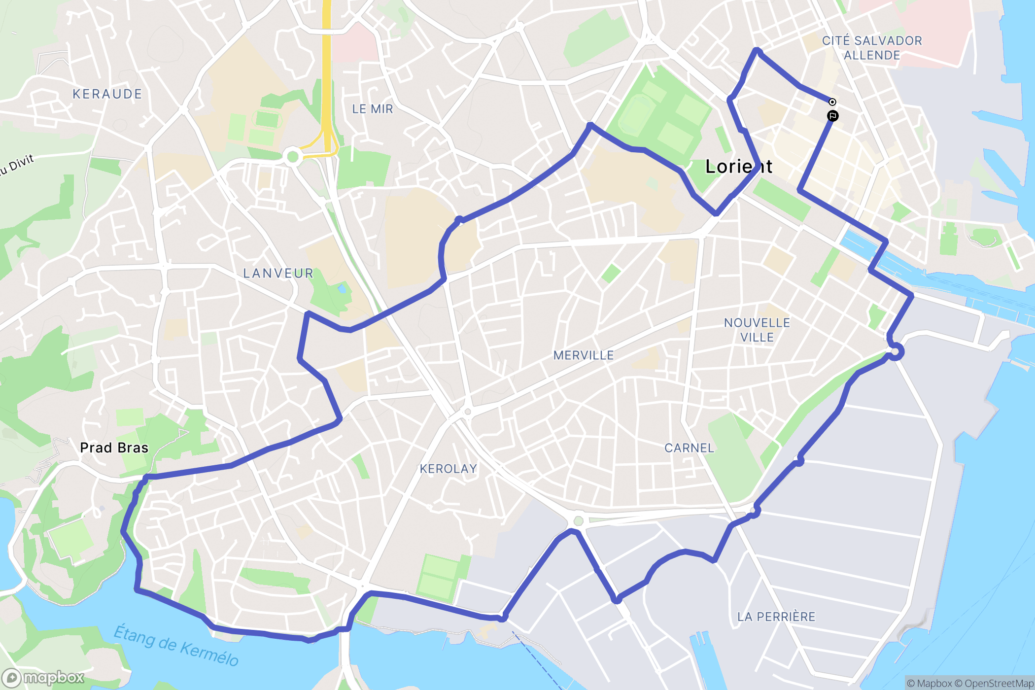 Lorient : carte du parcours de randonnée - France