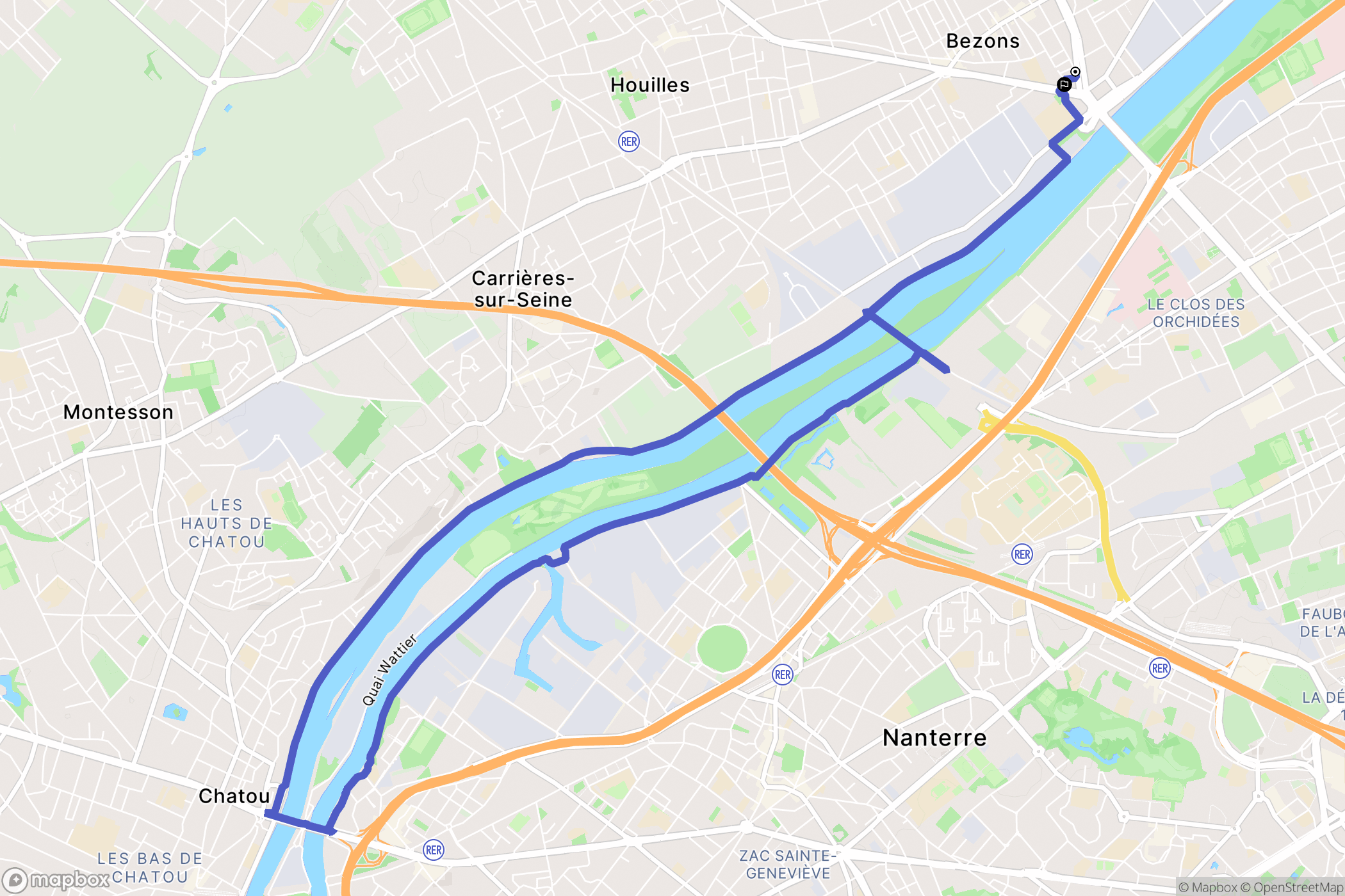 Bezons : carte du parcours de randonnée - France