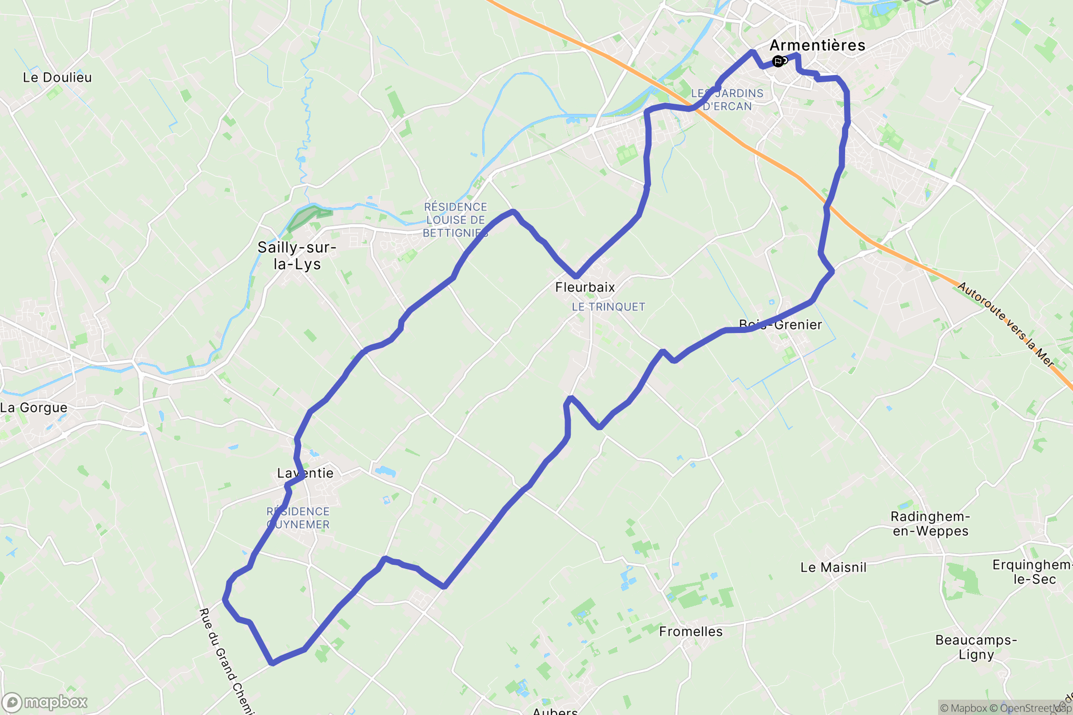 Armentières : carte du parcours de randonnée - France