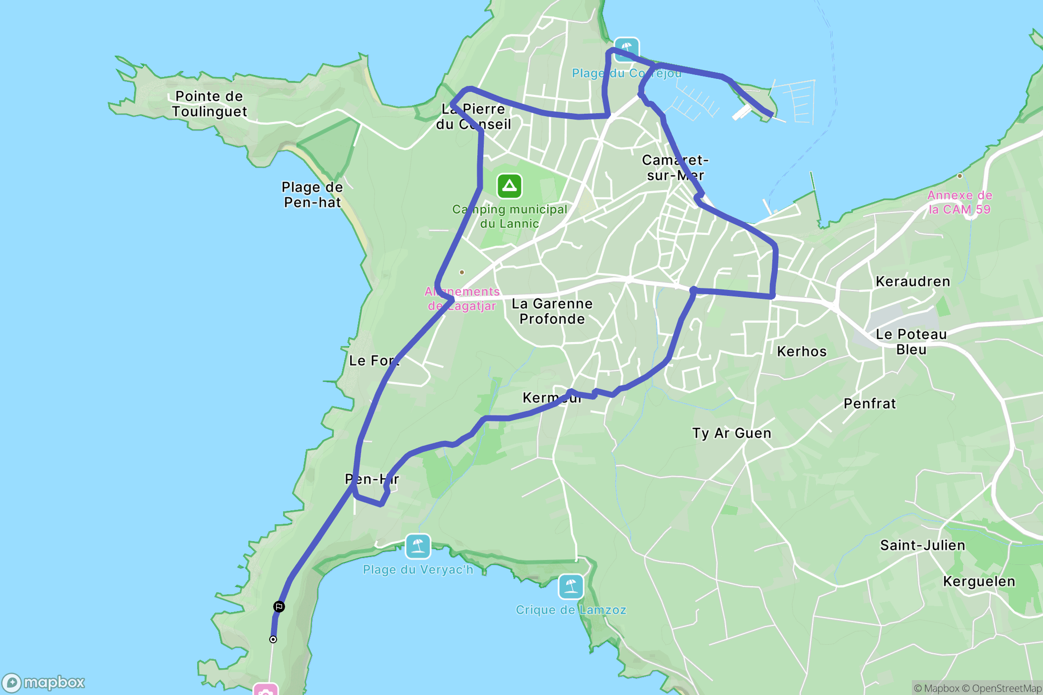 Camaret-sur-Mer : carte du parcours de randonnée - France