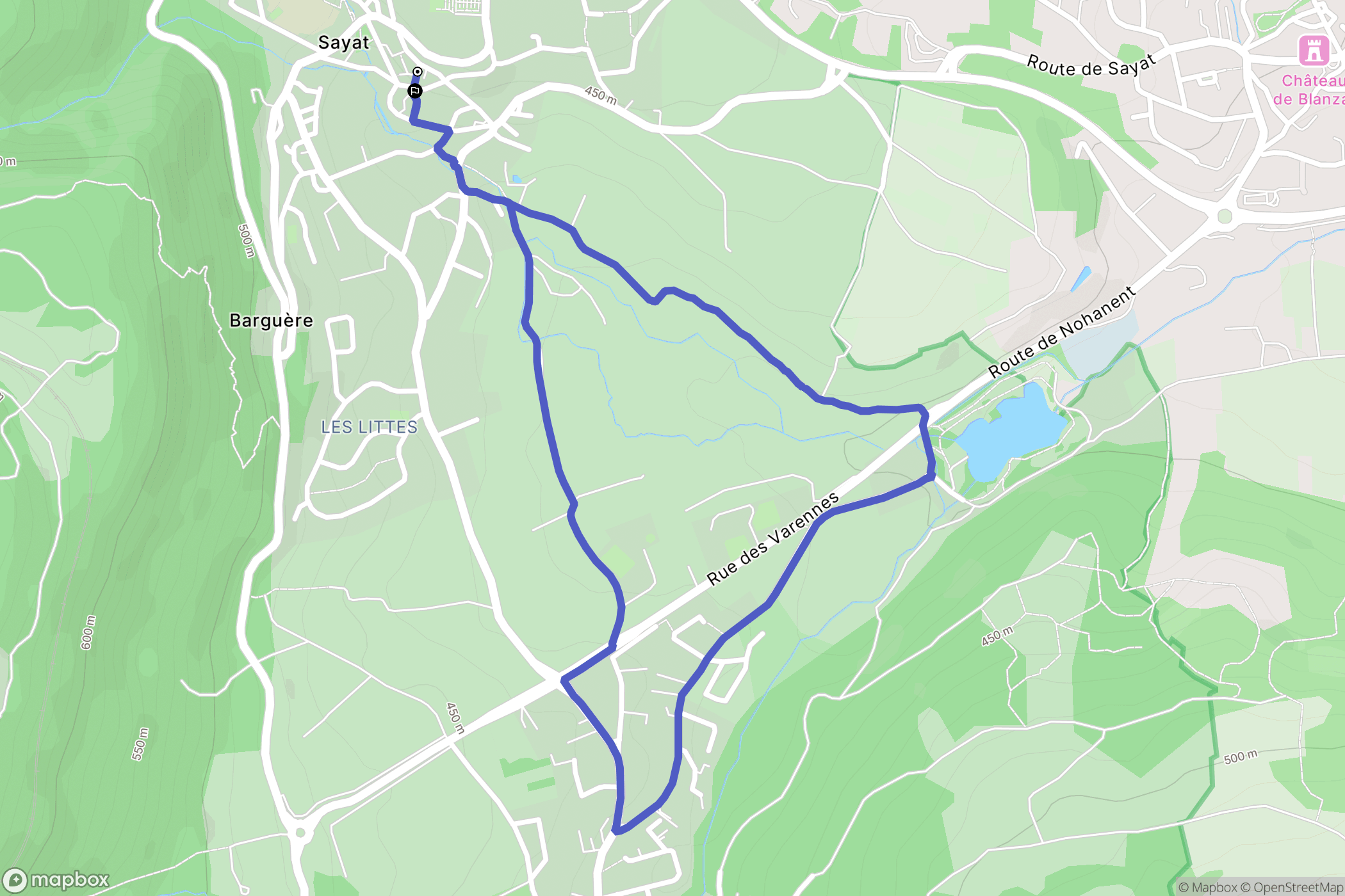 Sayat : carte du parcours de randonnée - France