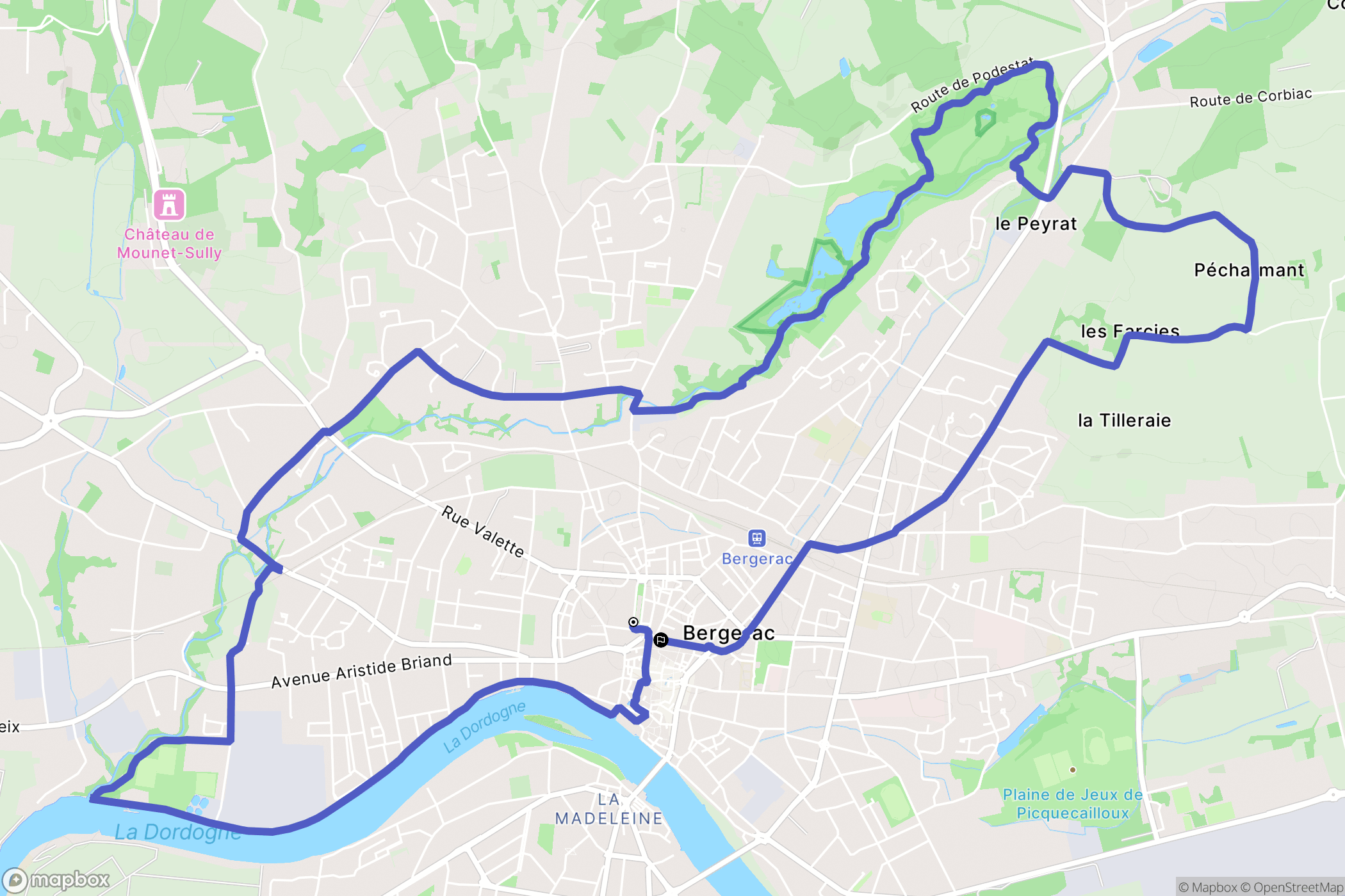 Bergerac : carte du parcours de randonnée - France