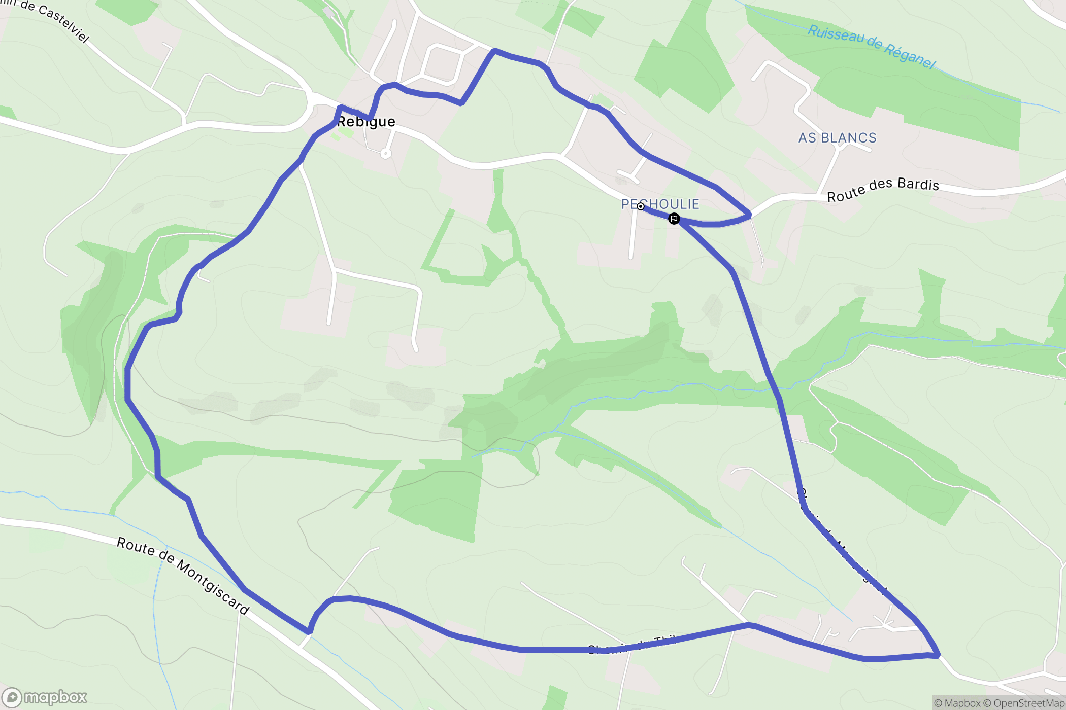Rebigue : carte du parcours de randonnée - France