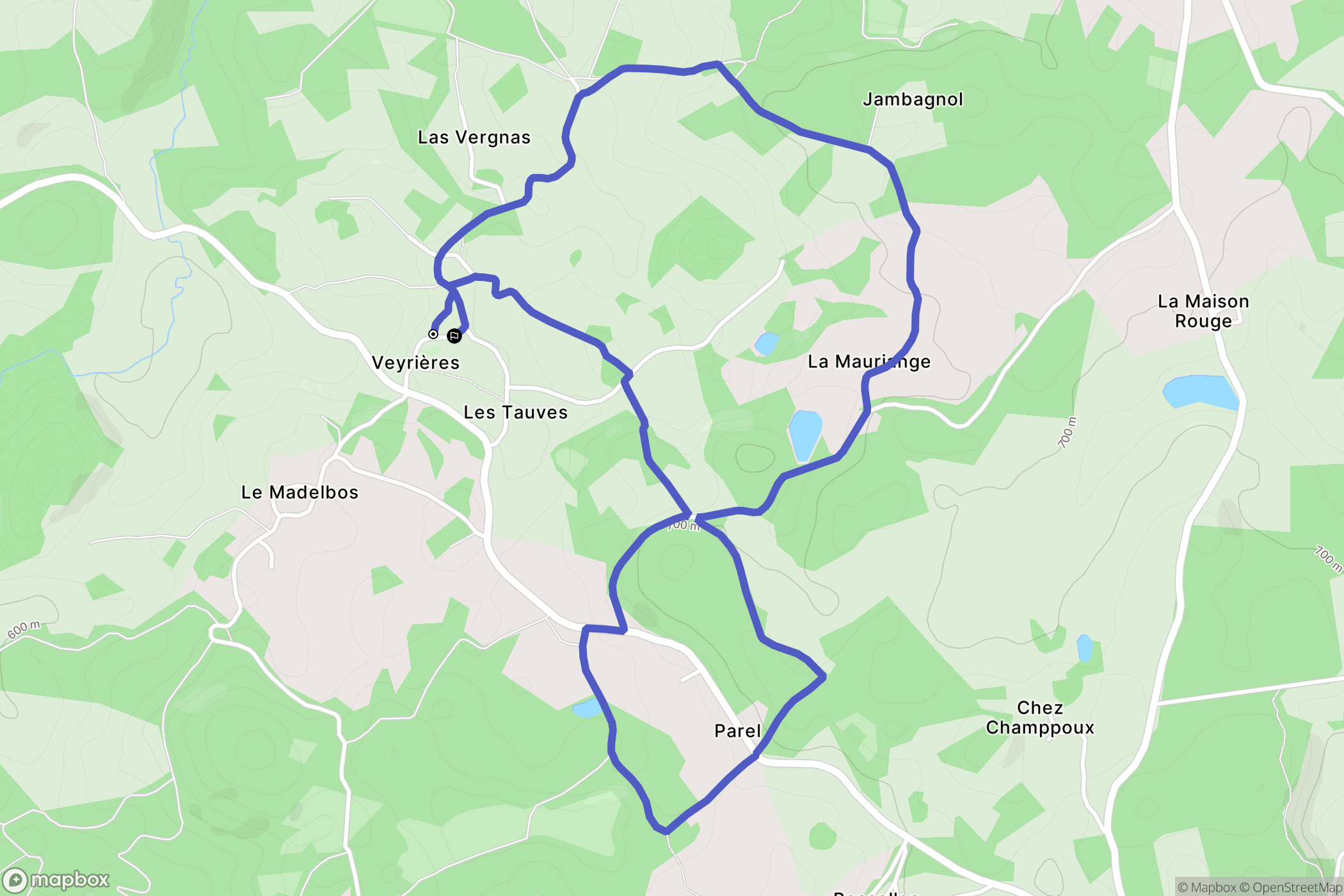Veyrières : carte du parcours de randonnée - France