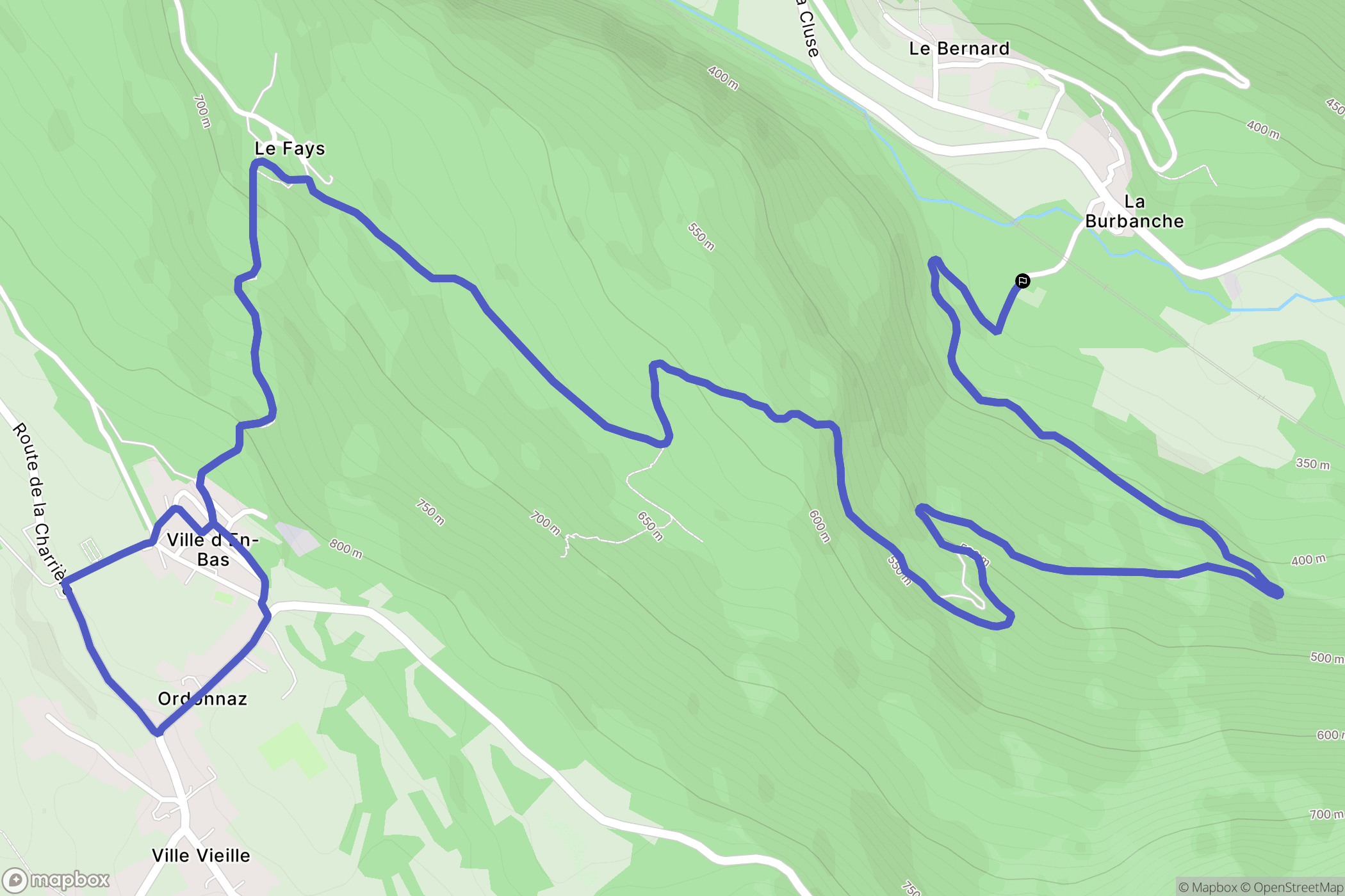 La Burbanche : carte du parcours de randonnée - France