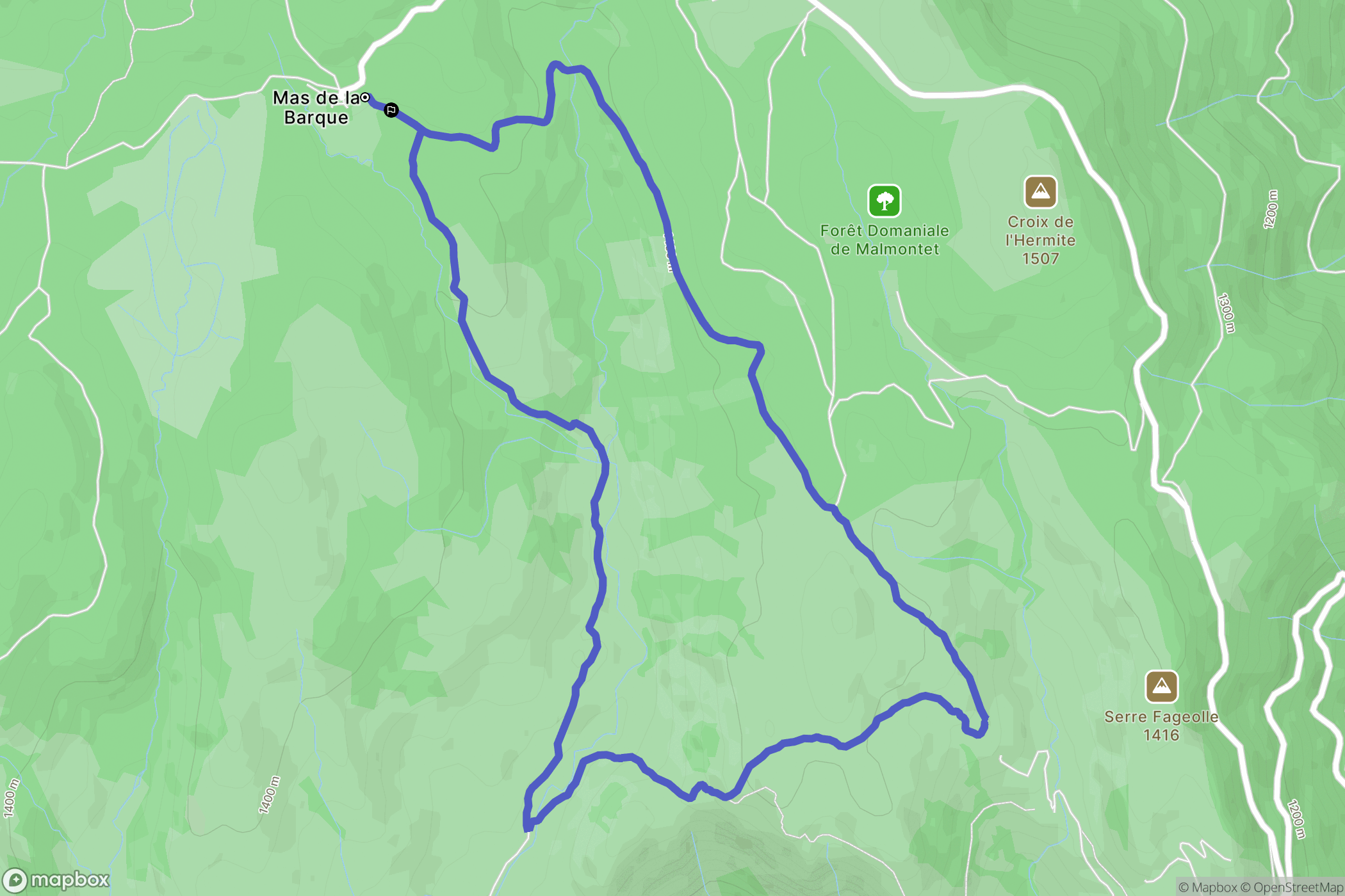 Pont-de-Montvert-Sud-Mont-Lozère : carte du parcours de randonnée - France