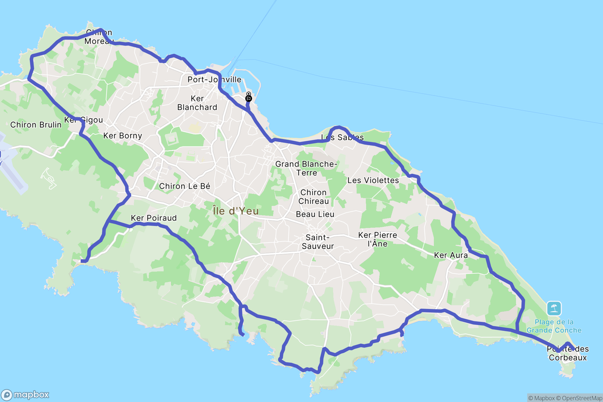 L'Île-d'Yeu : carte du parcours de randonnée - France