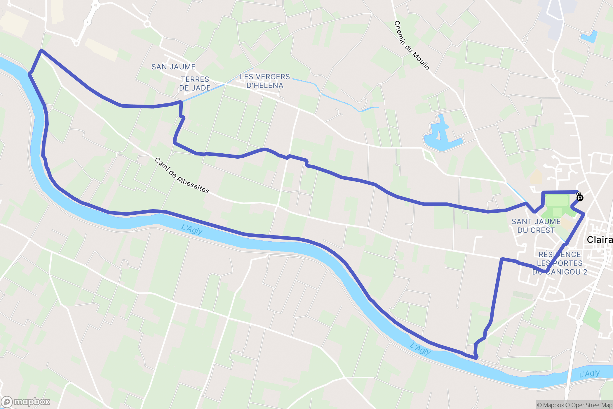 Claira : carte du parcours de randonnée - France
