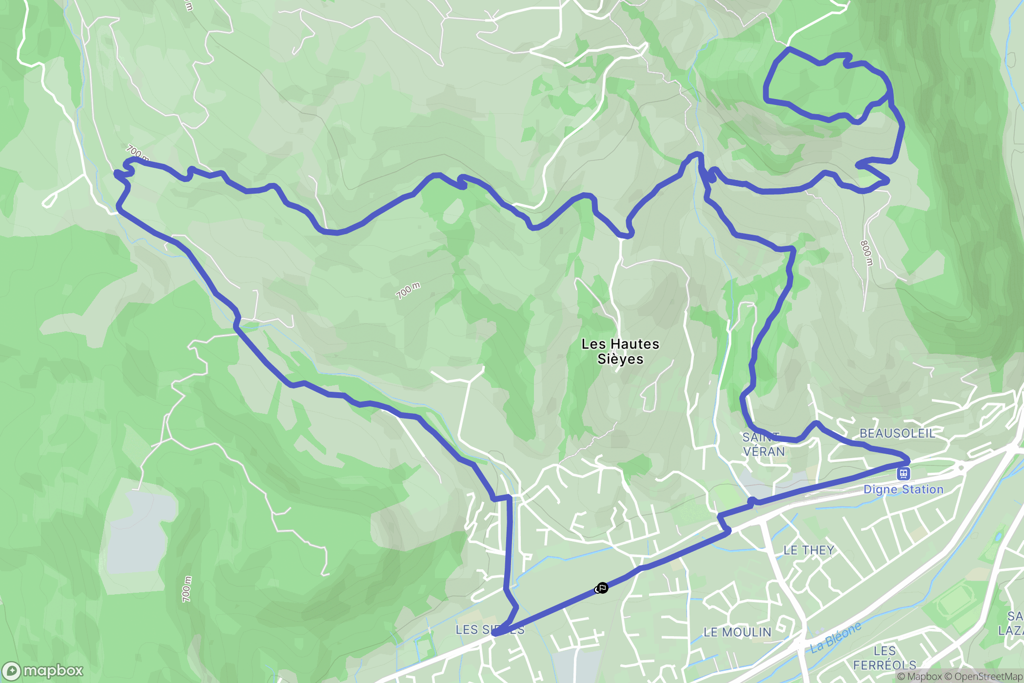 Digne-les-Bains : carte du parcours de randonnée - France