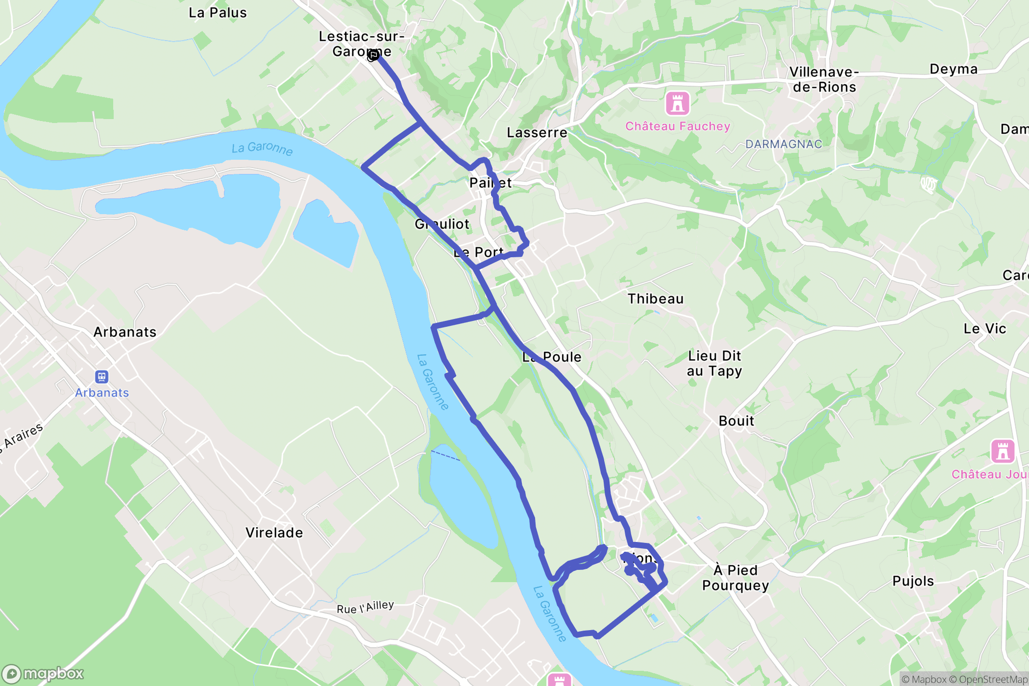 Lestiac-sur-Garonne : carte du parcours de randonnée - France