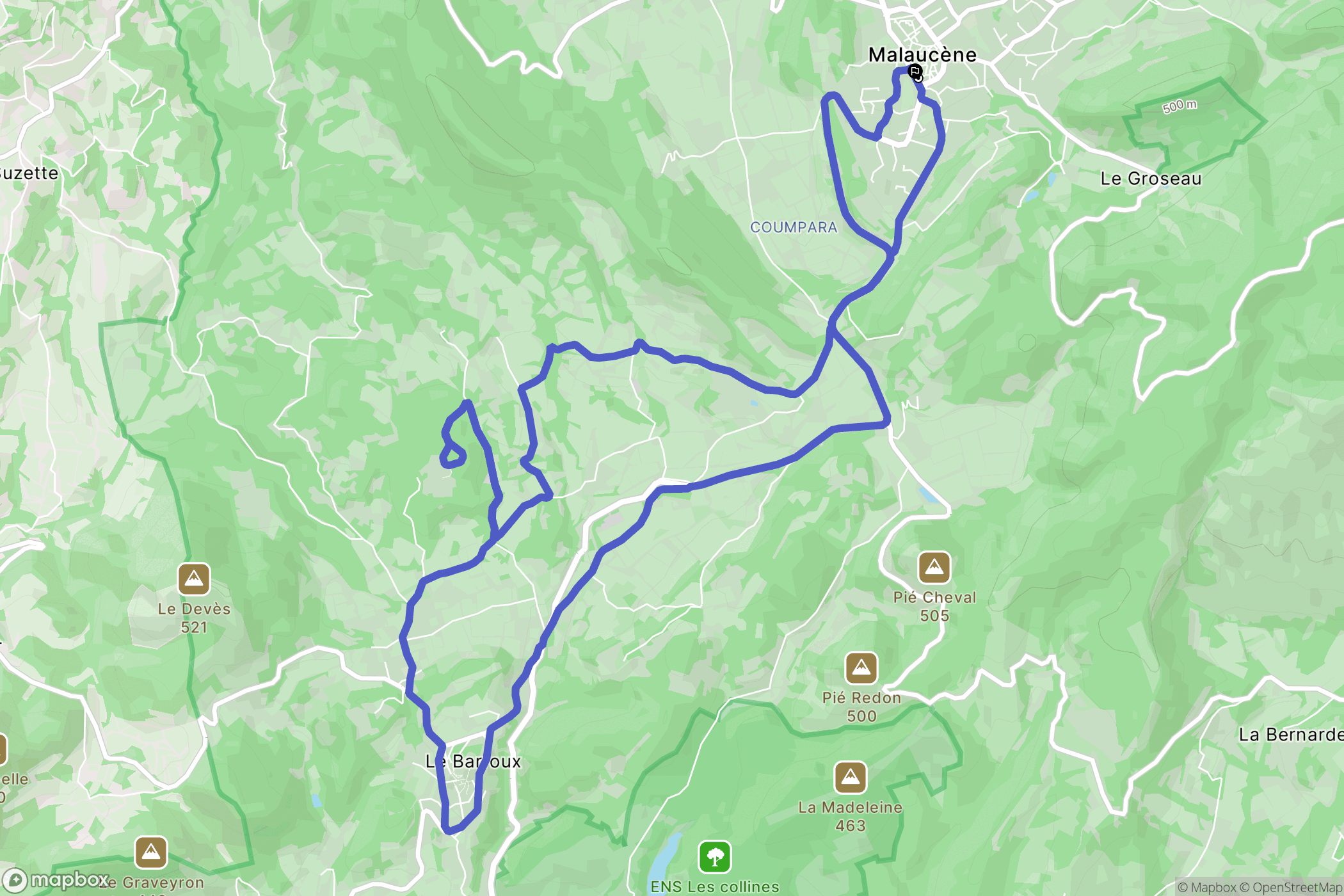 Malaucène : carte du parcours de randonnée - France