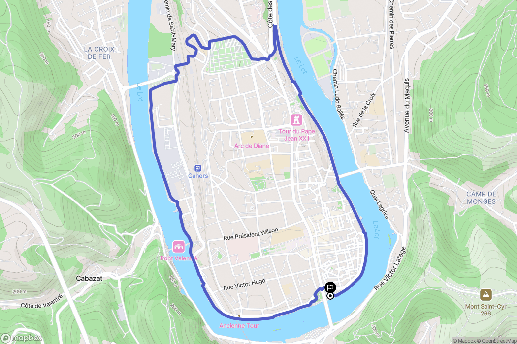 Cahors : carte du parcours de randonnée - France
