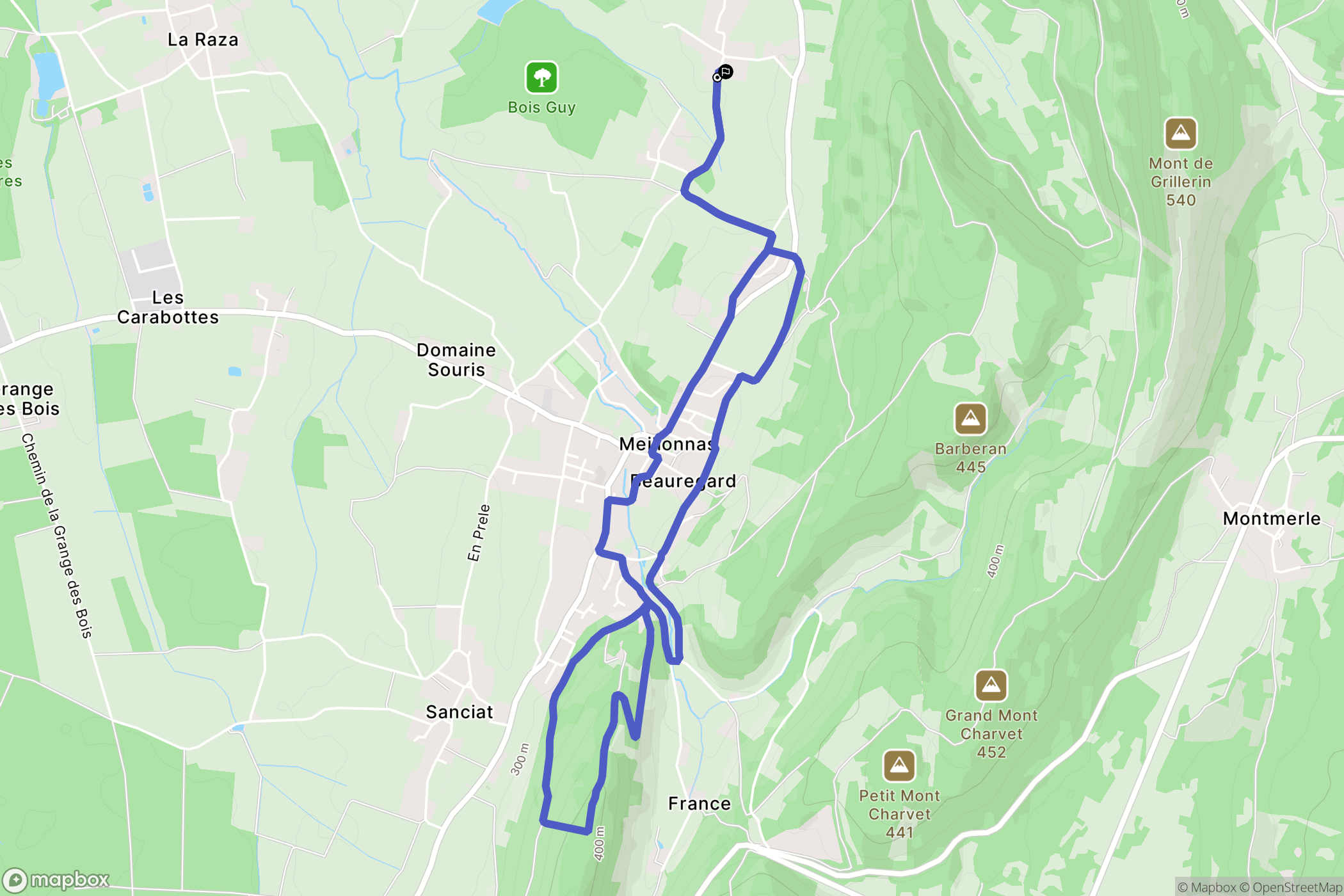 Meillonnas : carte du parcours de randonnée - France