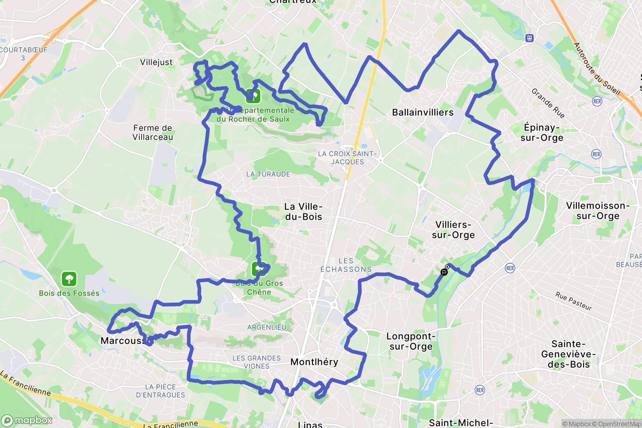 Villiers-sur-Orge : carte du parcours de randonnée - France