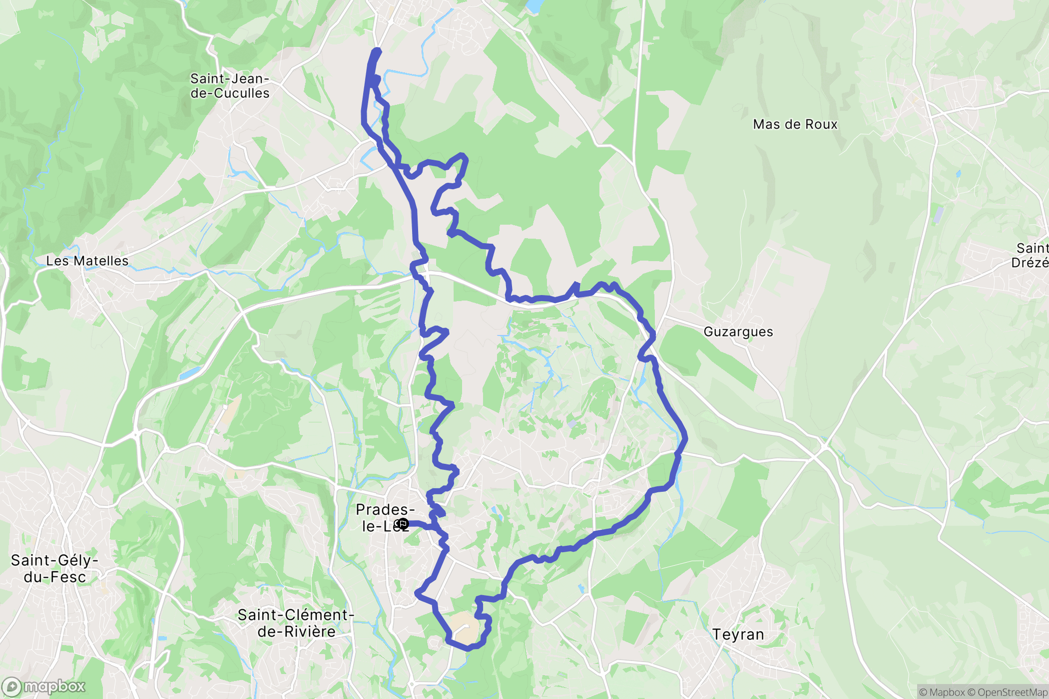 Prades-le-Lez : carte du parcours de randonnée - France