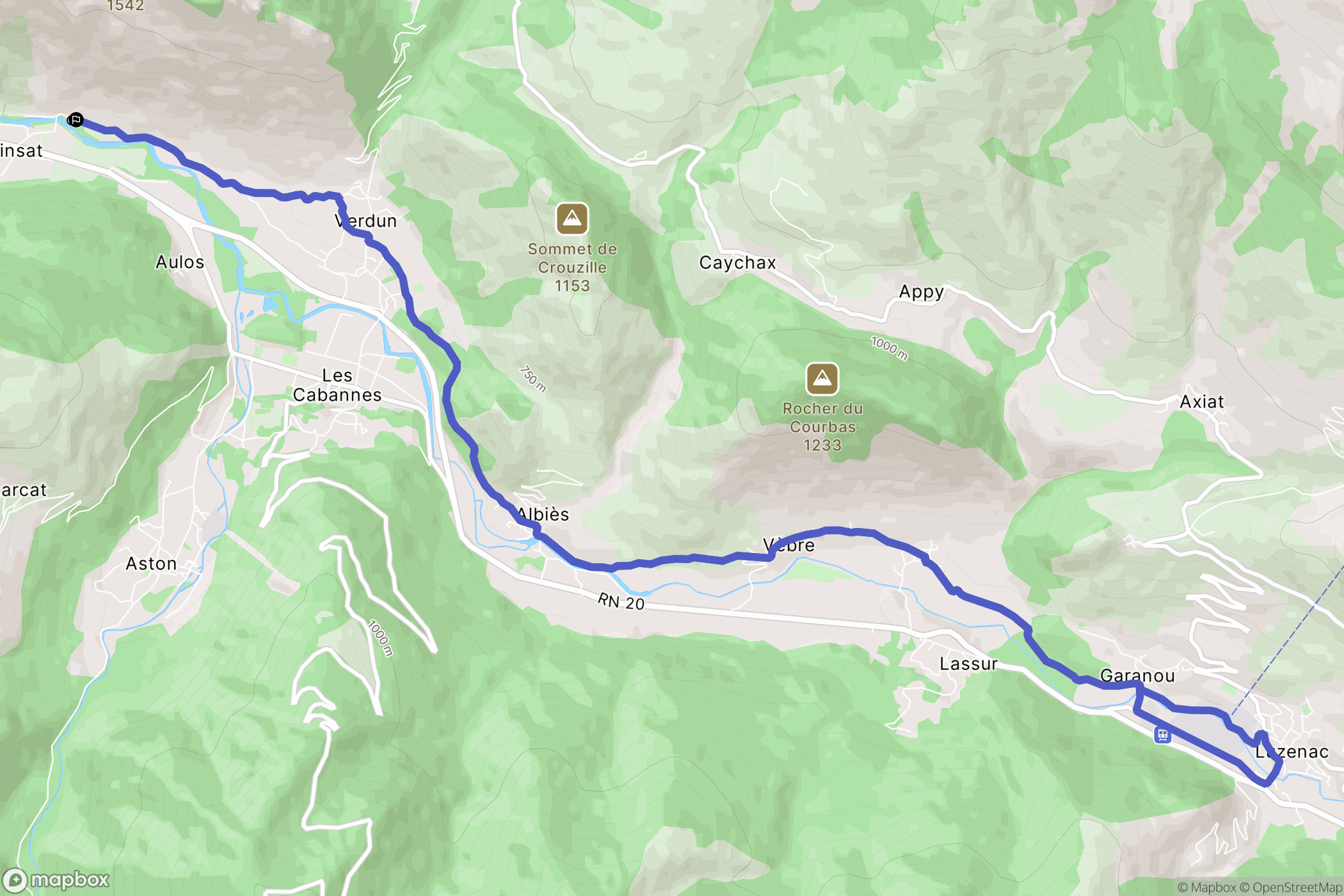 Aulos-Sinsat : carte du parcours de randonnée - France