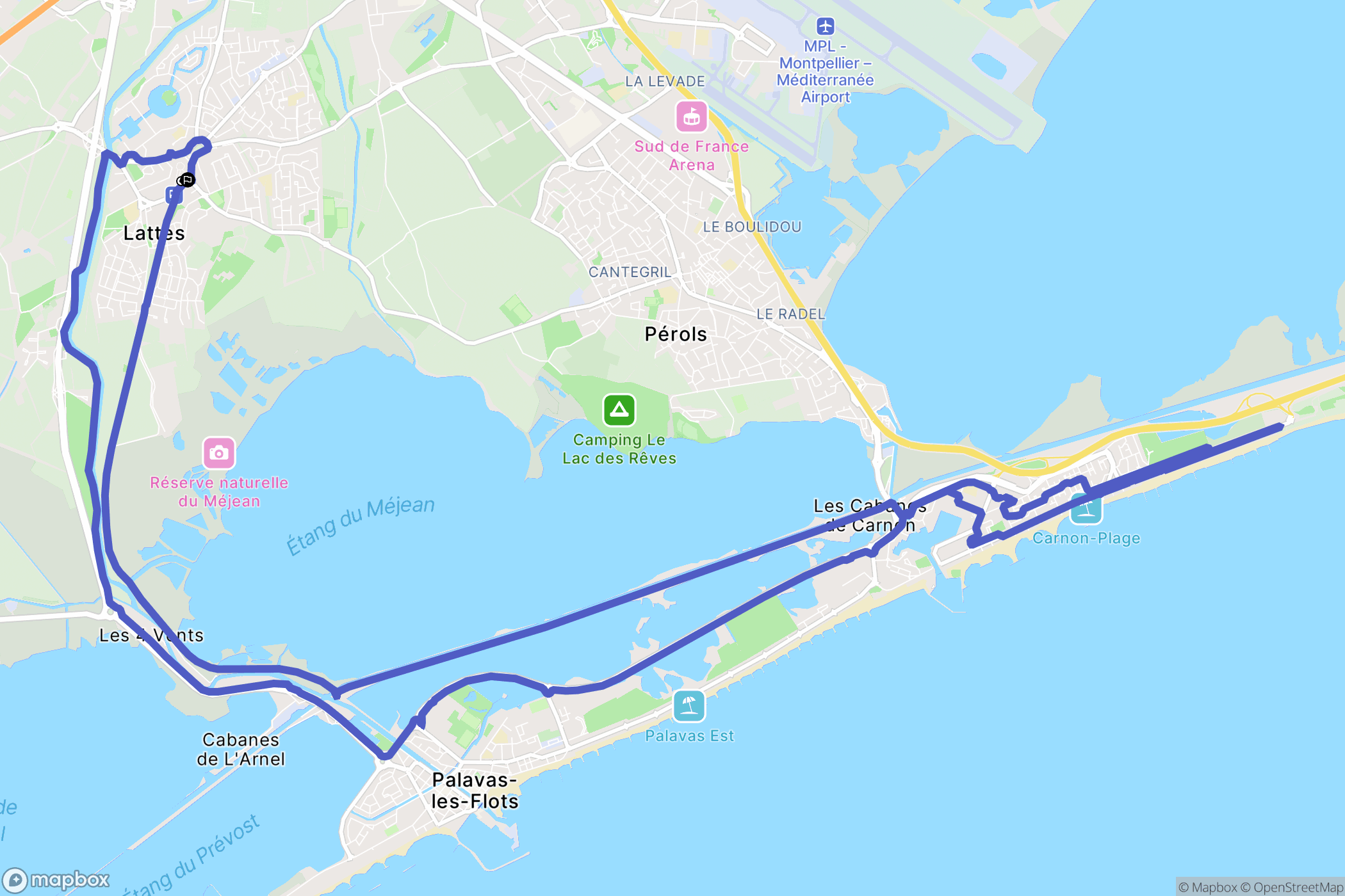 Montpellier : carte du parcours de randonnée - France