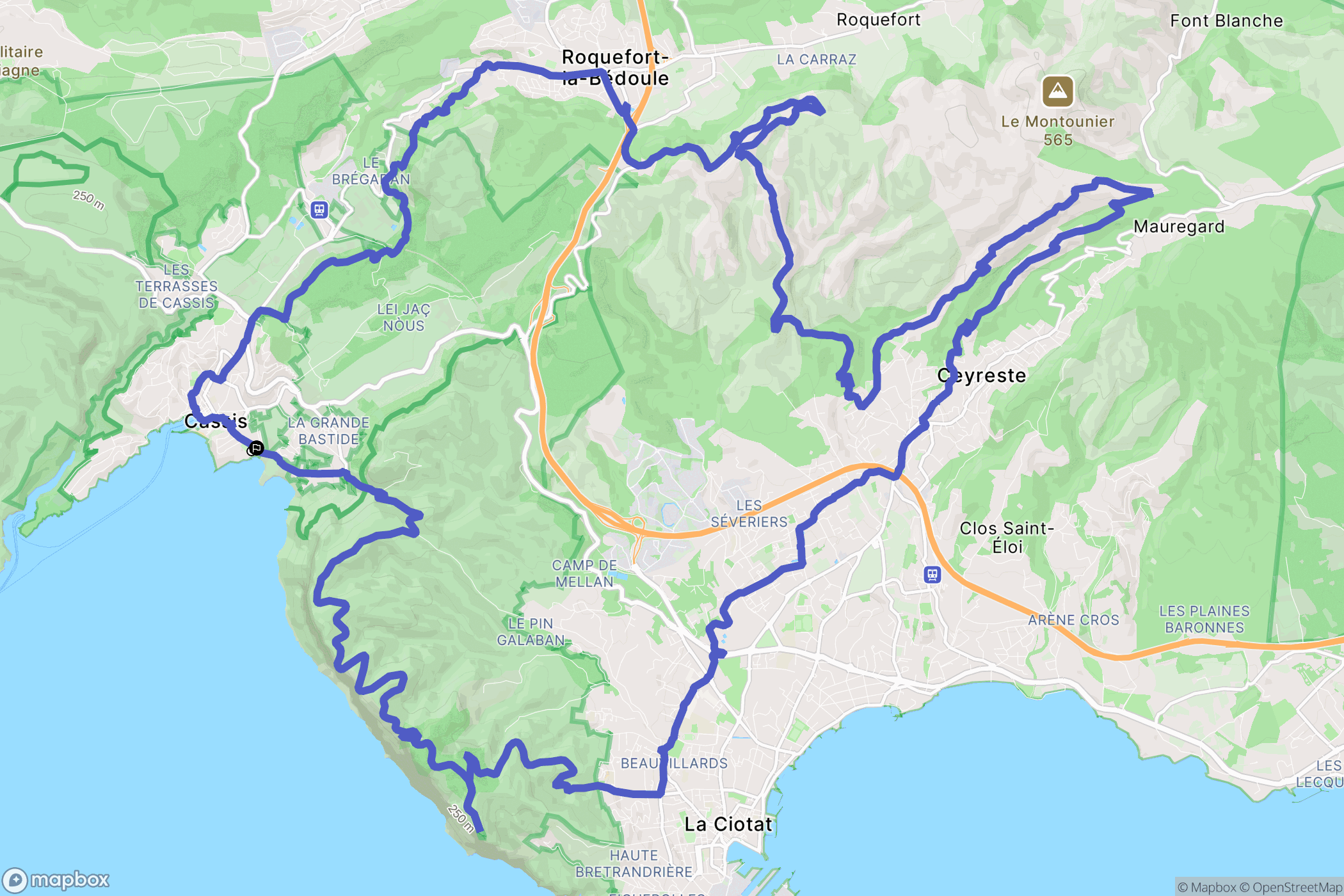 Cassis : carte du parcours de randonnée - France