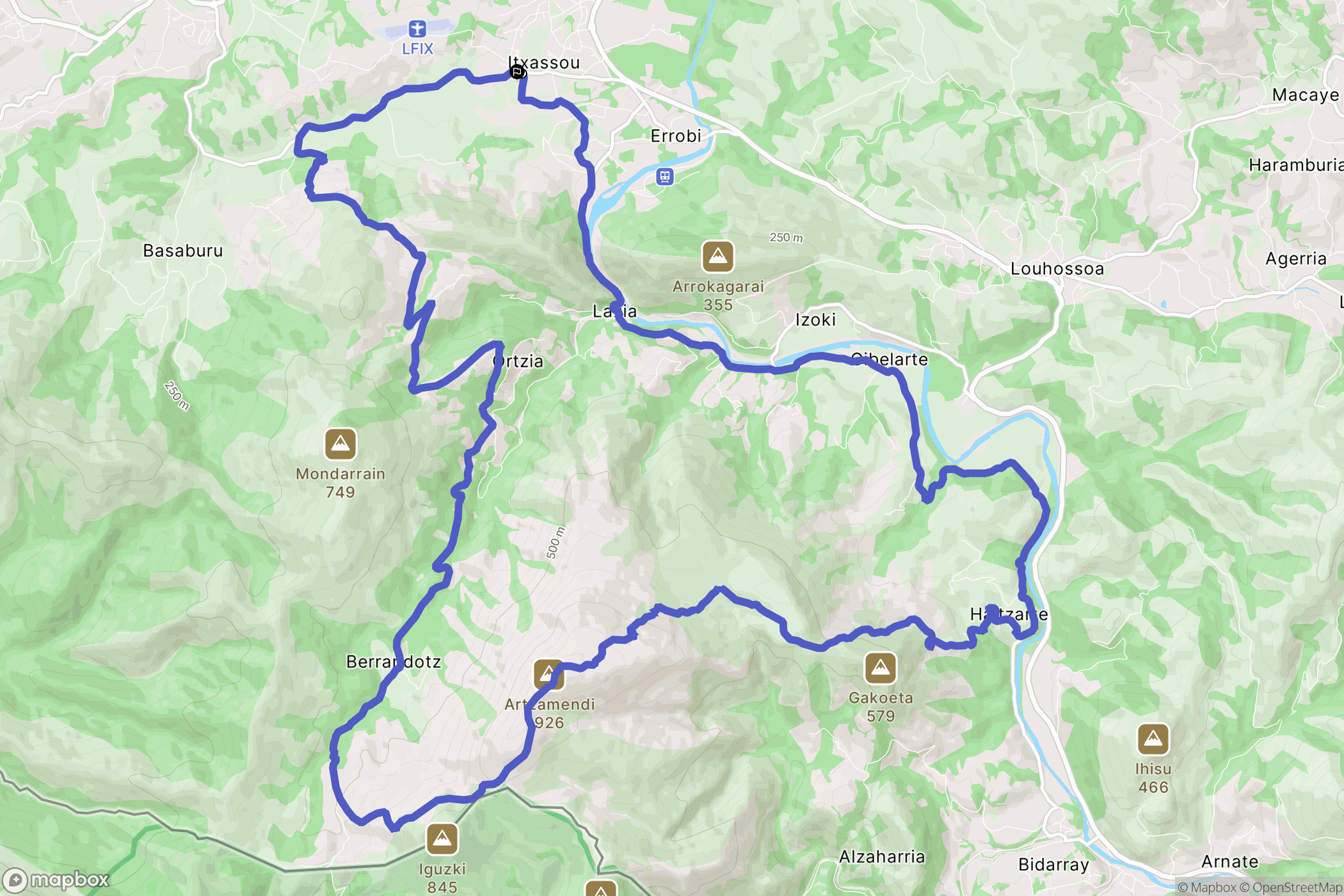 Itxassou : carte du parcours de randonnée - France